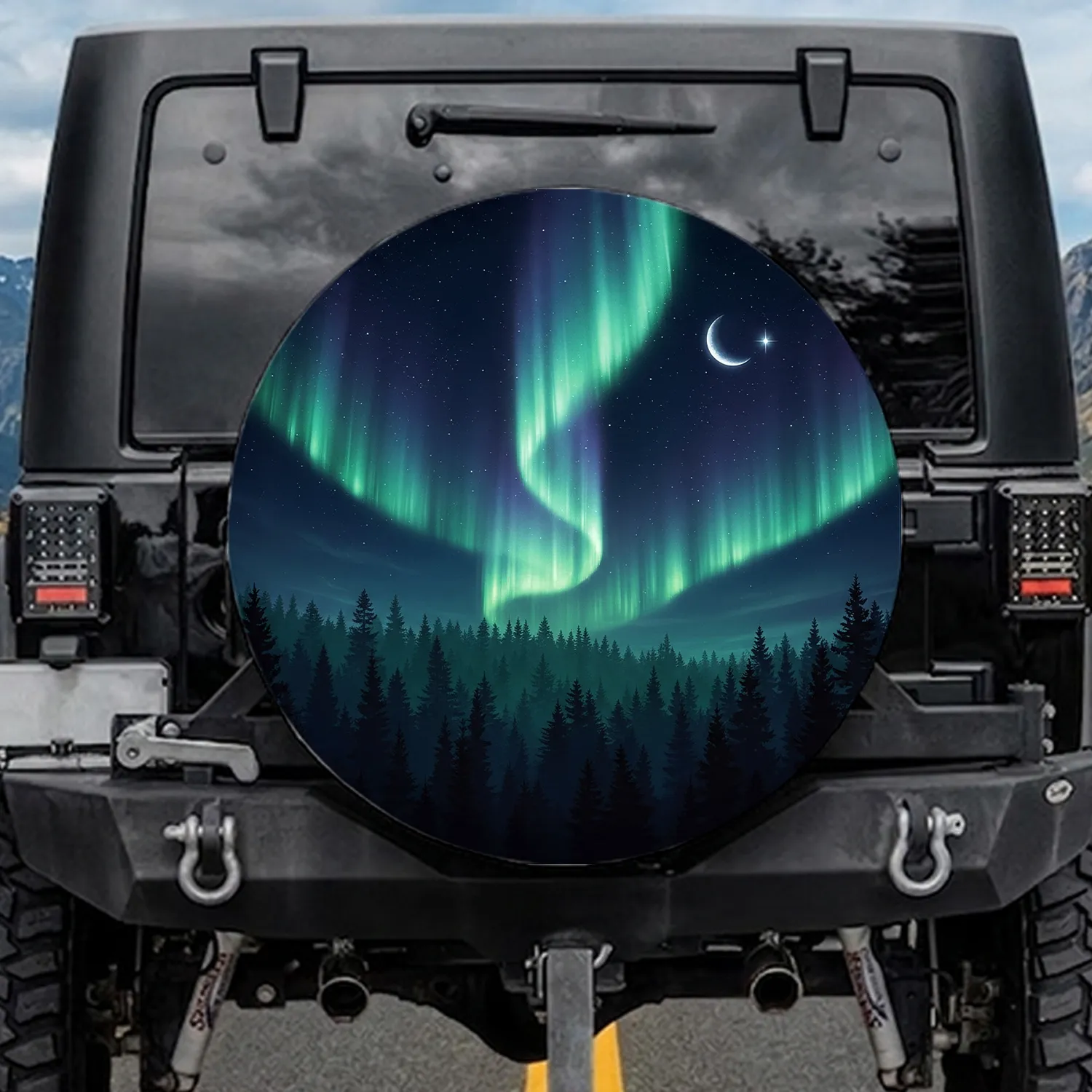 Aurora Borealis Night Sky Pine Forest - Outdoor Adventure Nature Lover Gift Spare Tire Cover - 1