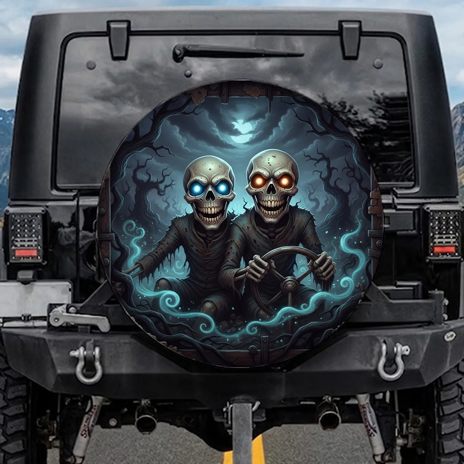 Ghoulish Grinning Skeletons Adventure Journey - Road Trip Lover Gift for Drivers Spare Tire Cover - 1