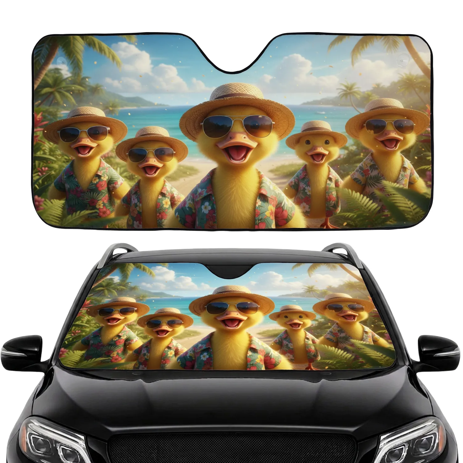 Joyful Ducklings Straw Hats Sunglasses Tropical Beach Road Trip - Summer Freedom Travel Car Sunshade - 1