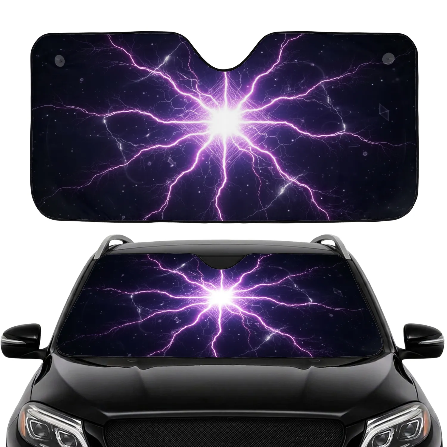 Luminous Electric Purple Magenta Lightning Bolts - Everyday Auto Accessory Gift Car Sunshade - 1