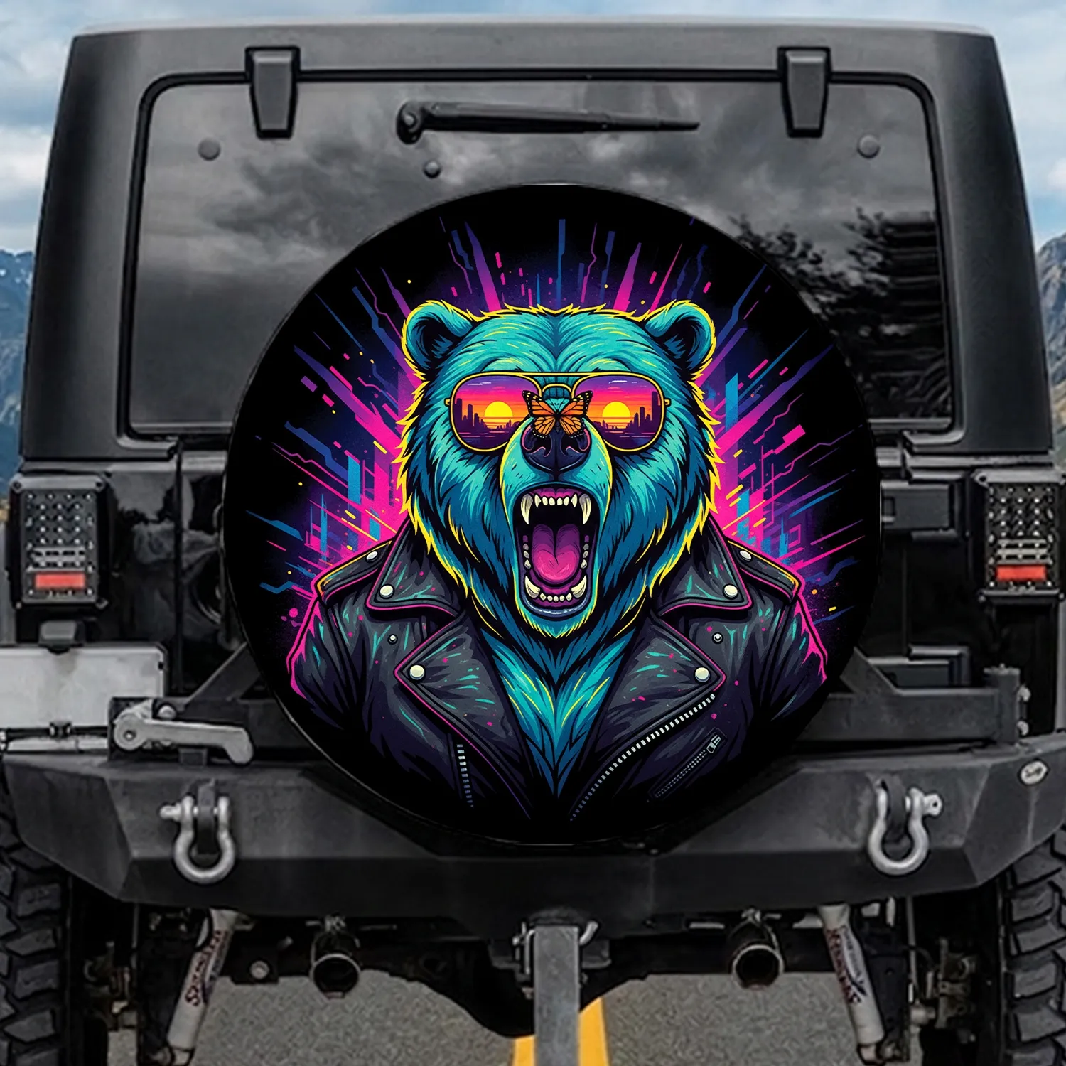 Neon Roaring Bear Aviator Sunglasses - Biker Wildlife Lover Gift Spare Tire Cover - 1