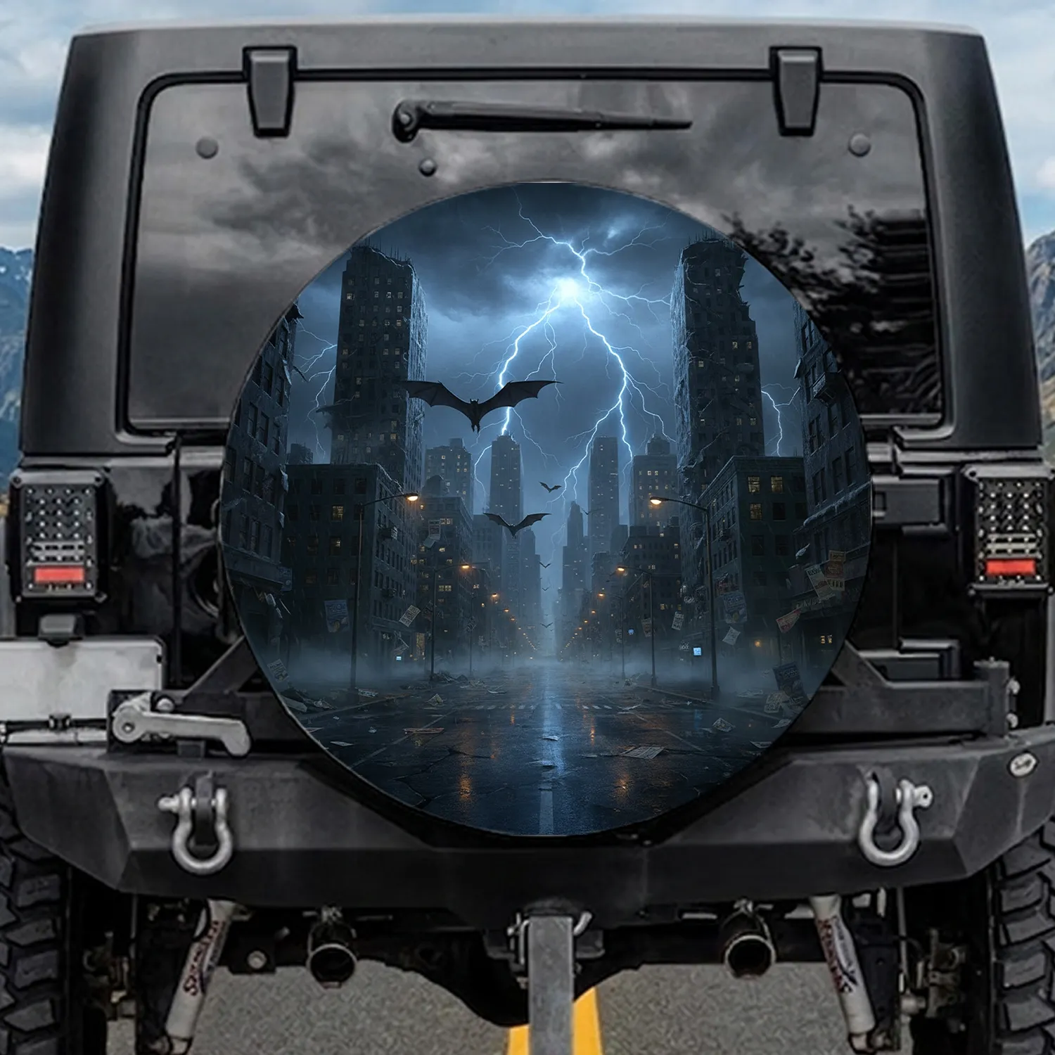 Dark Urban Street Skyscraper Storm - Urban Scenery Enthusiast Gift Spare Tire Cover - 1