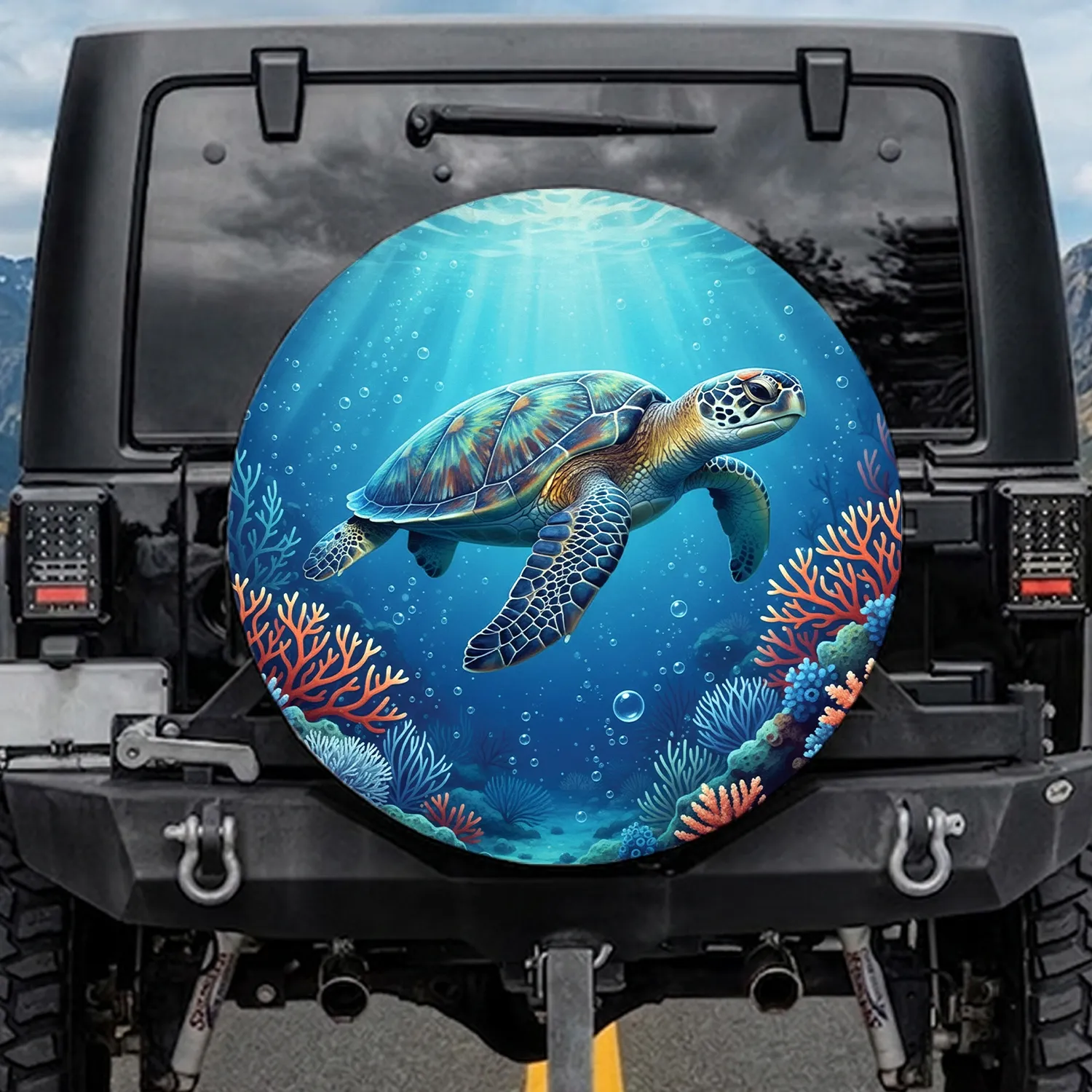 Deep Ocean Sea Turtle Coral Reef Underwater World - Marine Life Decor Gift Spare Tire Cover - 1