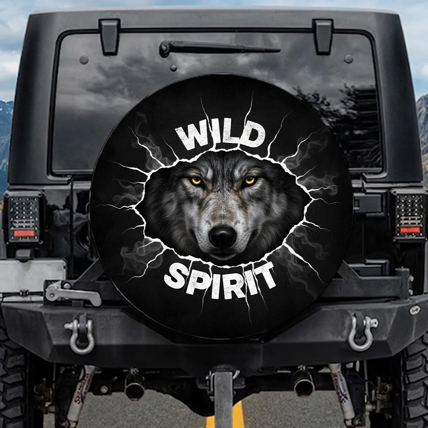 Fierce Golden-Eyed Grey Wolf Wild Spirit - Wildlife Lover Gift Spare Tire Cover - 1