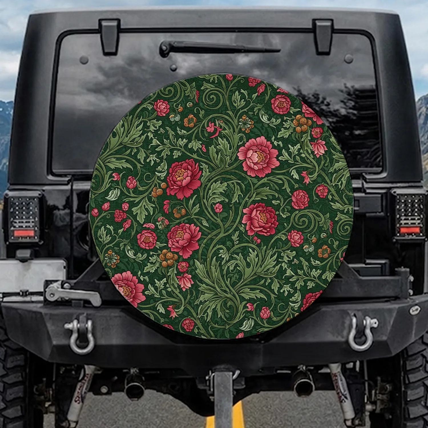 Arts Crafts Floral Vines Berries Blossoms Spare Tire Cover - 1