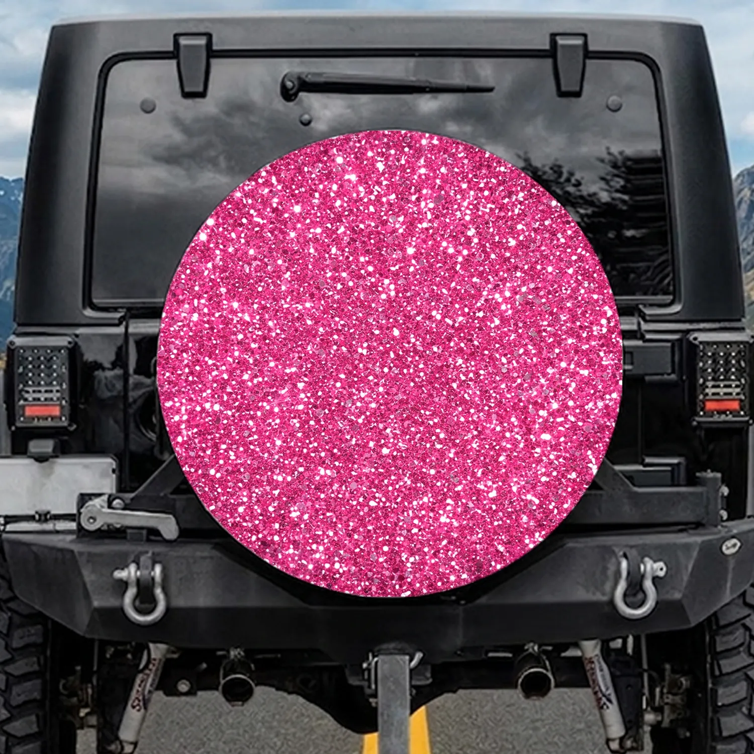 Countless Reflective Hot Pink Magenta Glitter Flakes Shimmering Sparkle - Glam Decor Gift Spare Tire Cover - 1