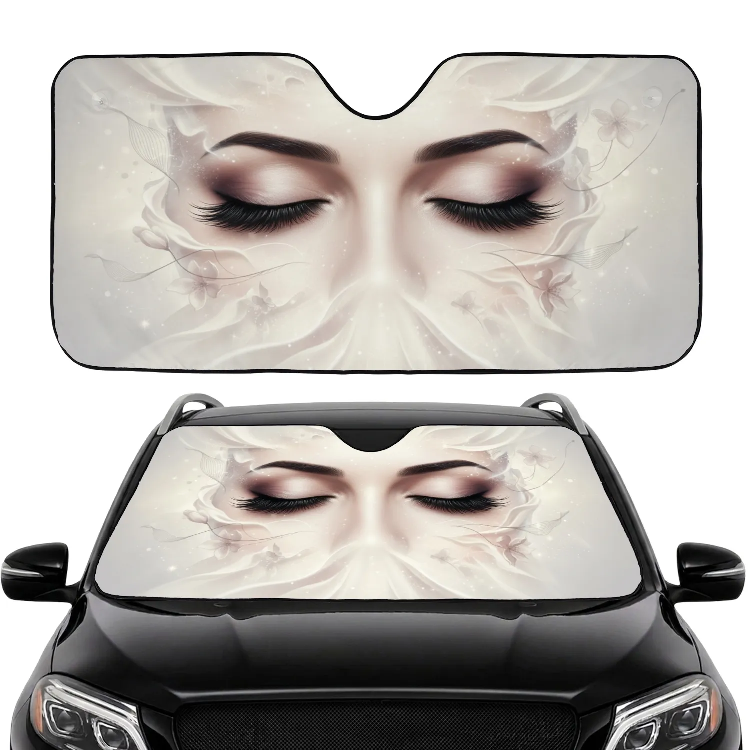 Realistic Closed Female Eyes Long Lashes - Lifestyle Accessory Gift for Women Car Sunshade - 1
