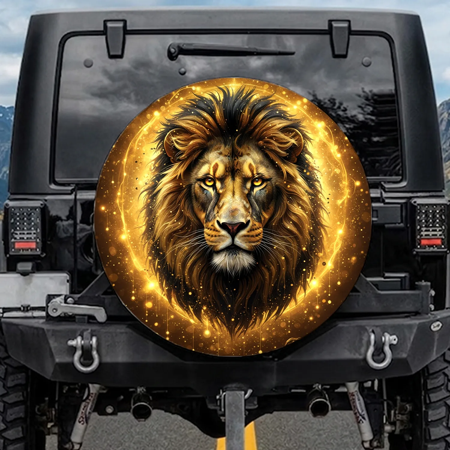 Majestic Lion Head Golden Eyes Ethereal Embers Adventure Ready Wildlife Lover Gift Spare Tire Cover - 1