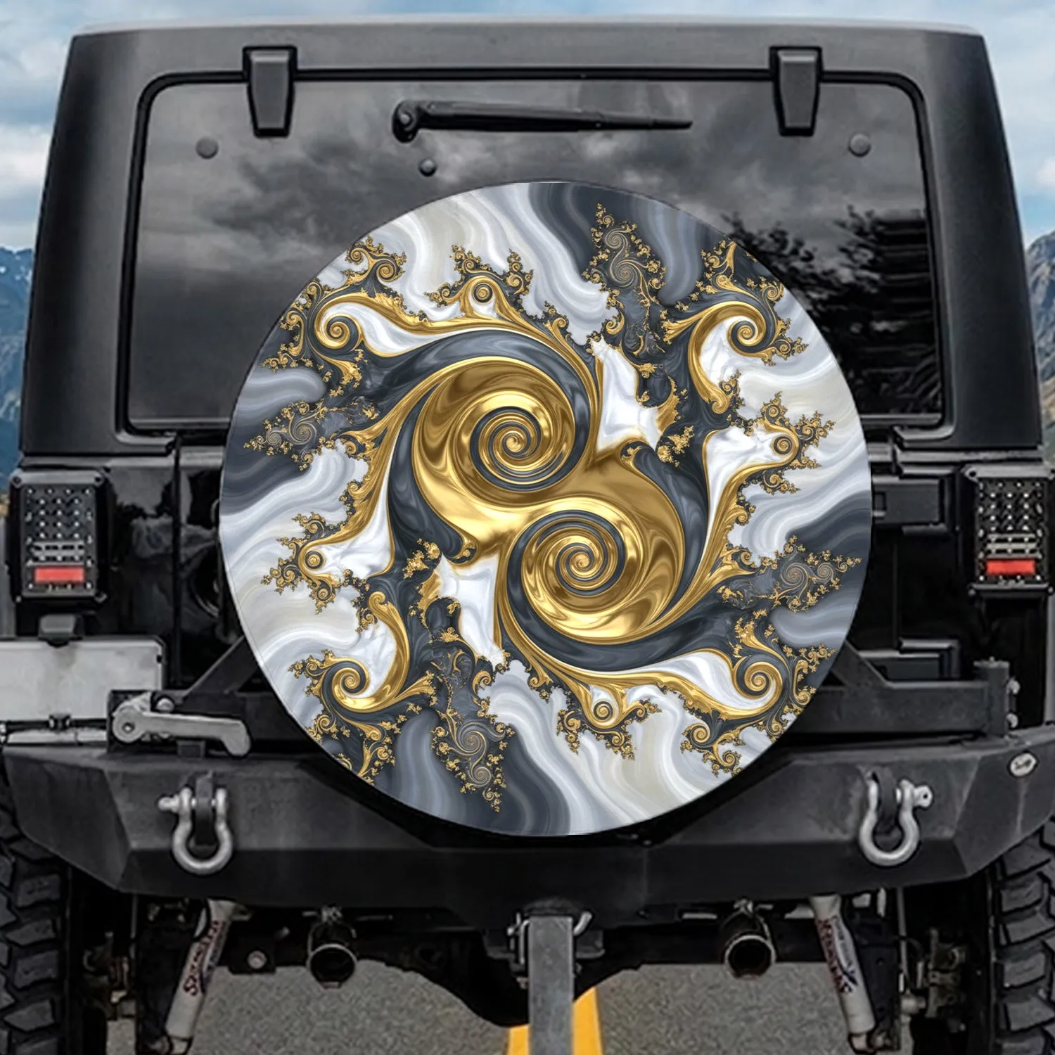Intertwining Flowing Spirals, Metallic Veins, Marble Plumes, Ribbons Spare Tire Cover - 1