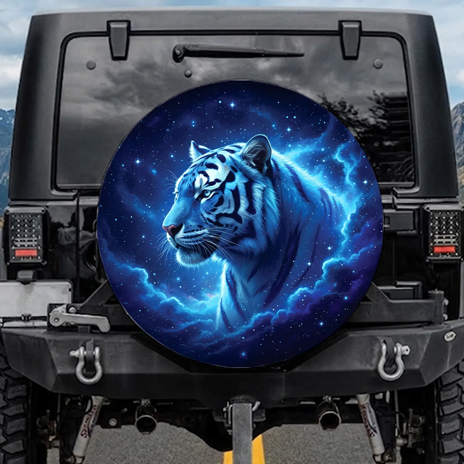 Majestic Blue Tiger Celestial Night Sky - Wildlife Lover Gift Spare Tire Cover - 1