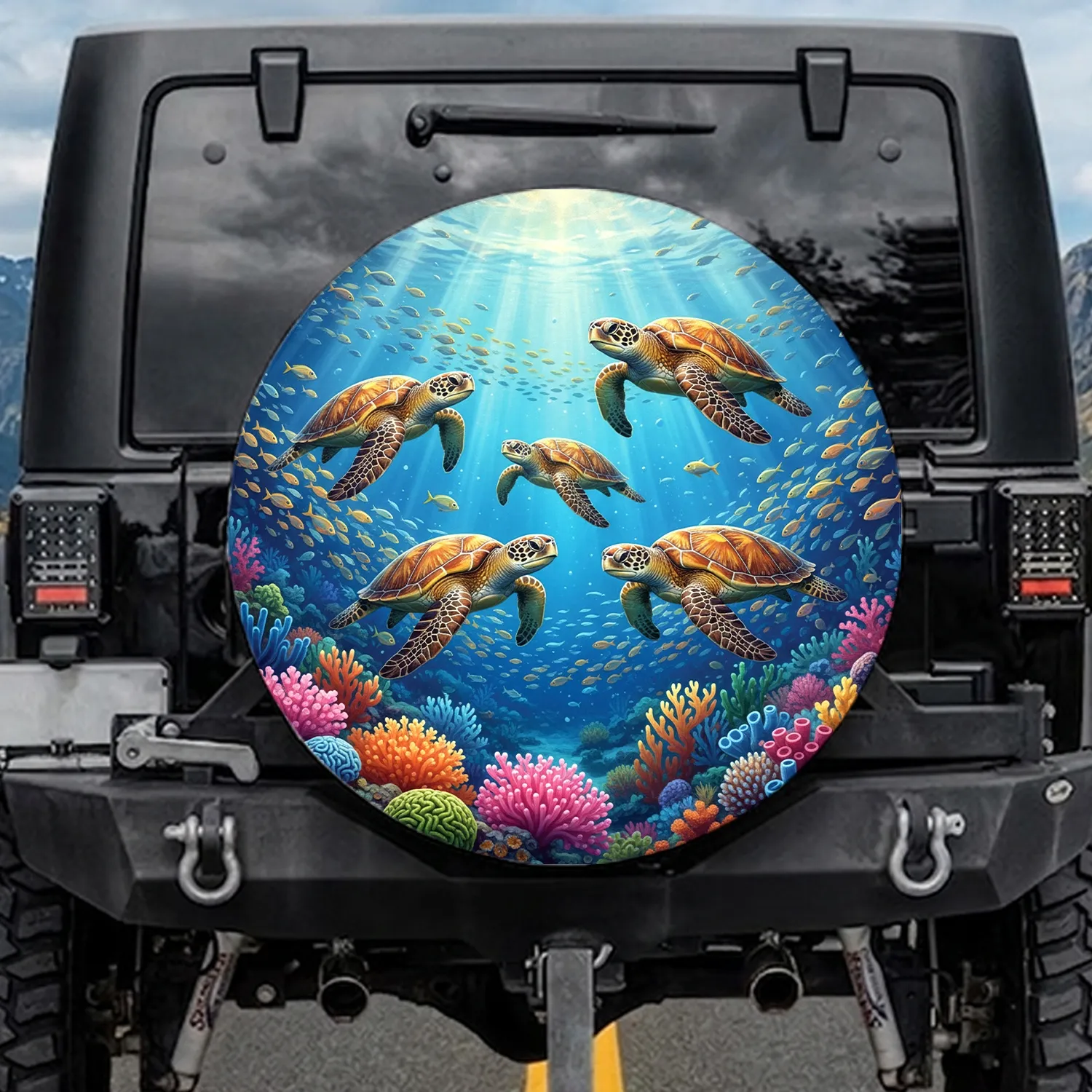 Five Sea Turtles Coral Reef - Ocean Wildlife Lover Gift Spare Tire Cover - 1