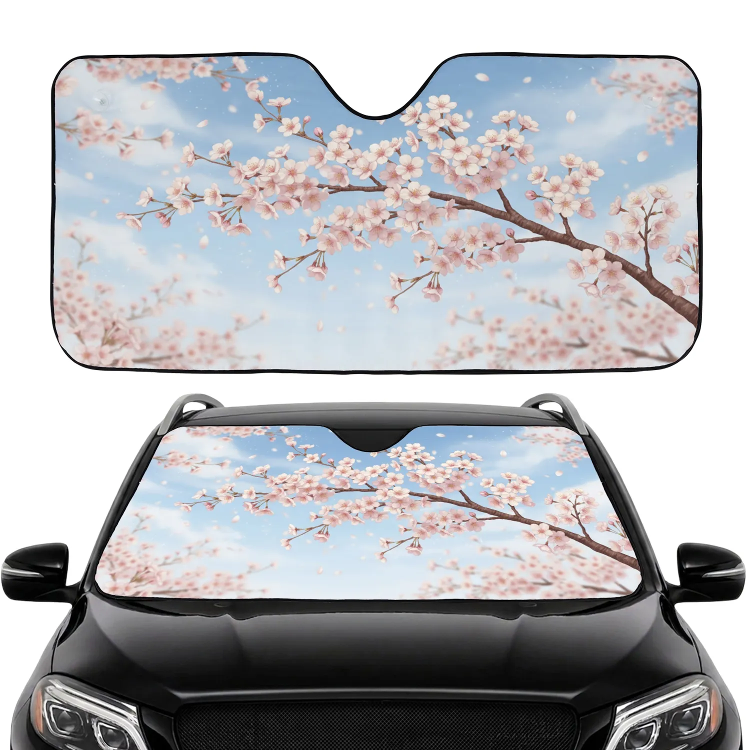 Cherry Blossom Branch Falling Petals - Travel Essentials Car Sunshade - 1