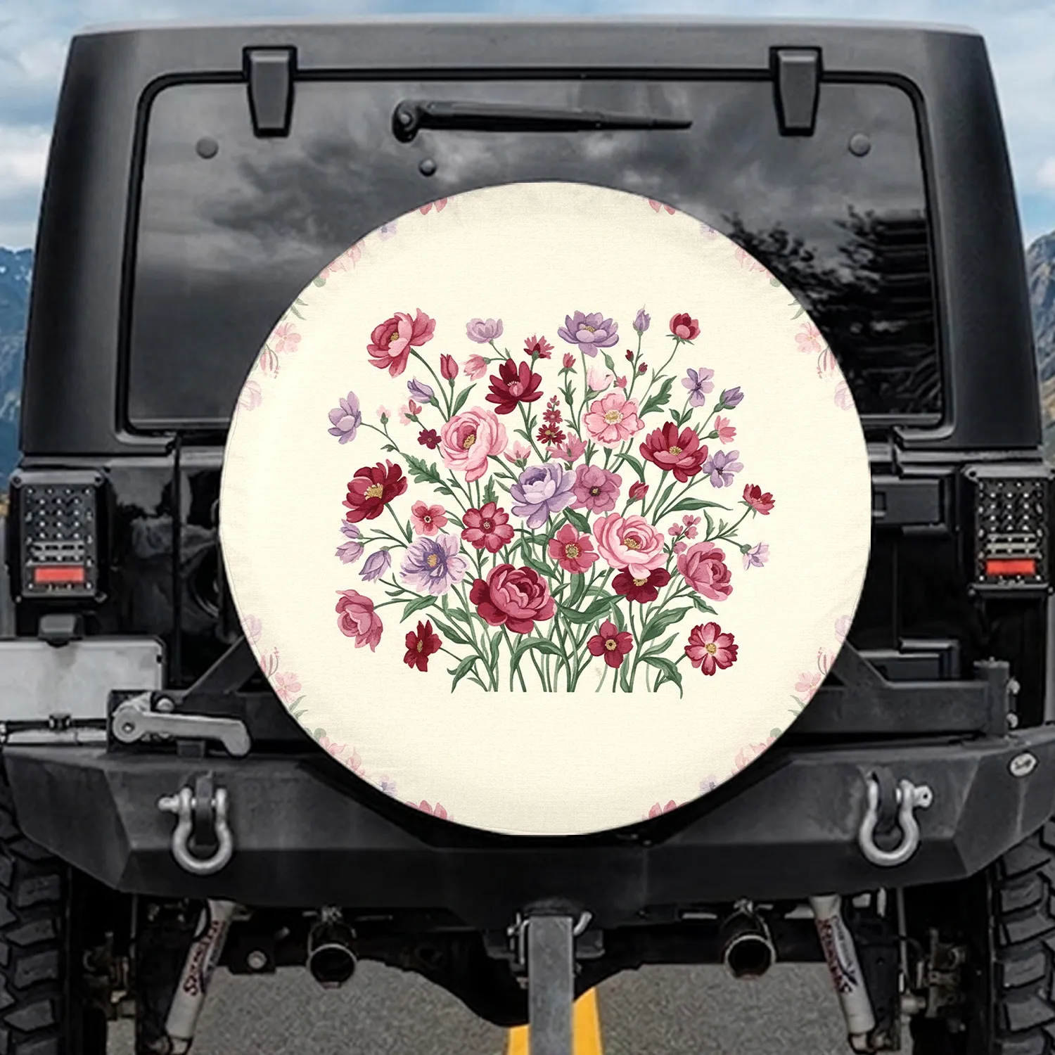 Pink Purple Red Organic Botanical Flower Spare Tire Cover - 1