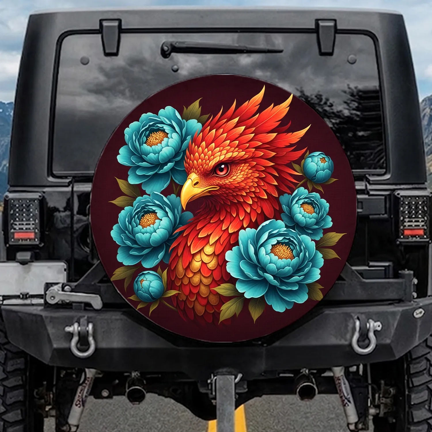 Majestic Phoenix Peony - Mythical Creature Decor Gift for Fantasy Lovers & Collectors Spare Tire Cover - 1