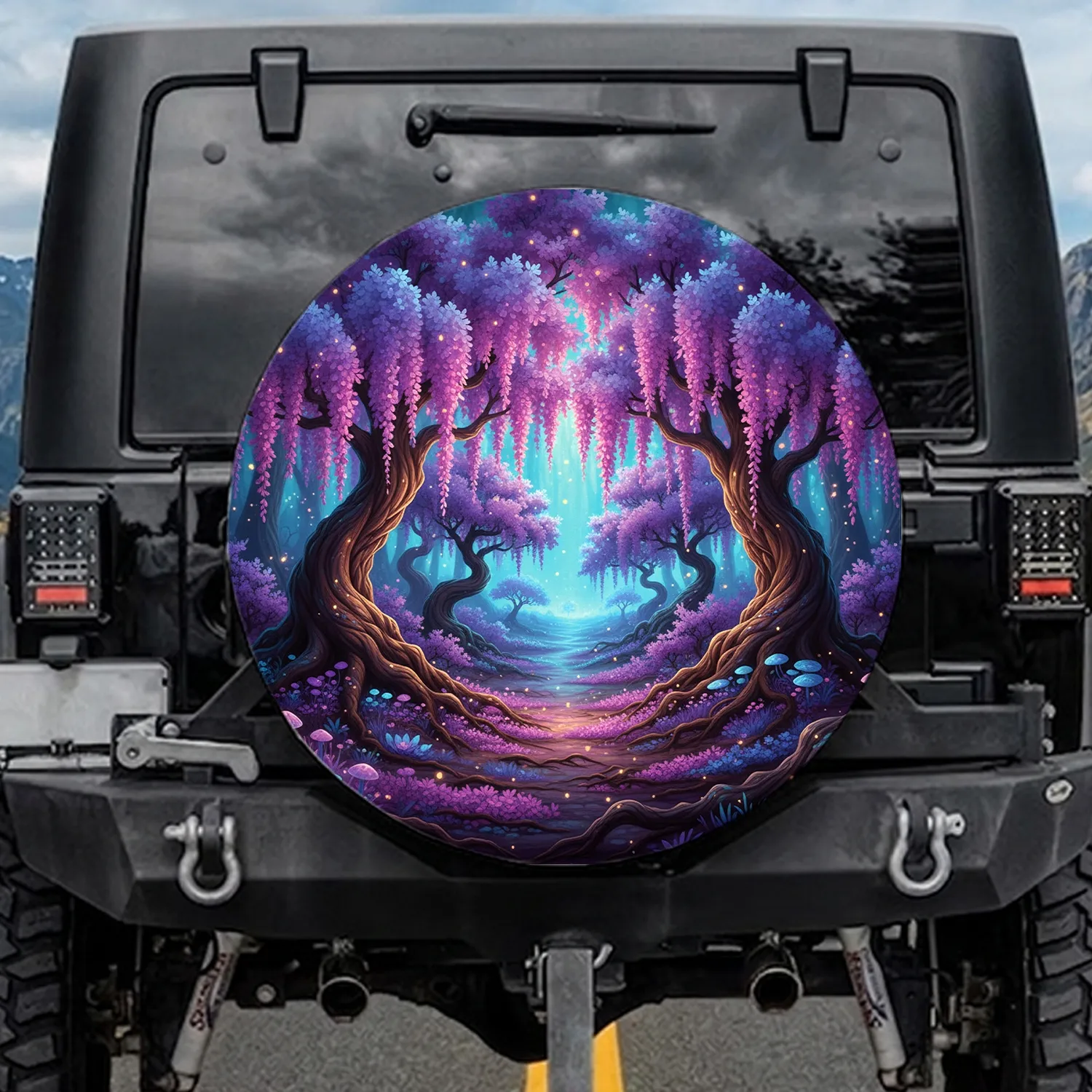 Forest Ancient Wisteria Lavender Fuchsia Blossoms Glowing Flora - Nature Lover Gift Spare Tire Cover - 1