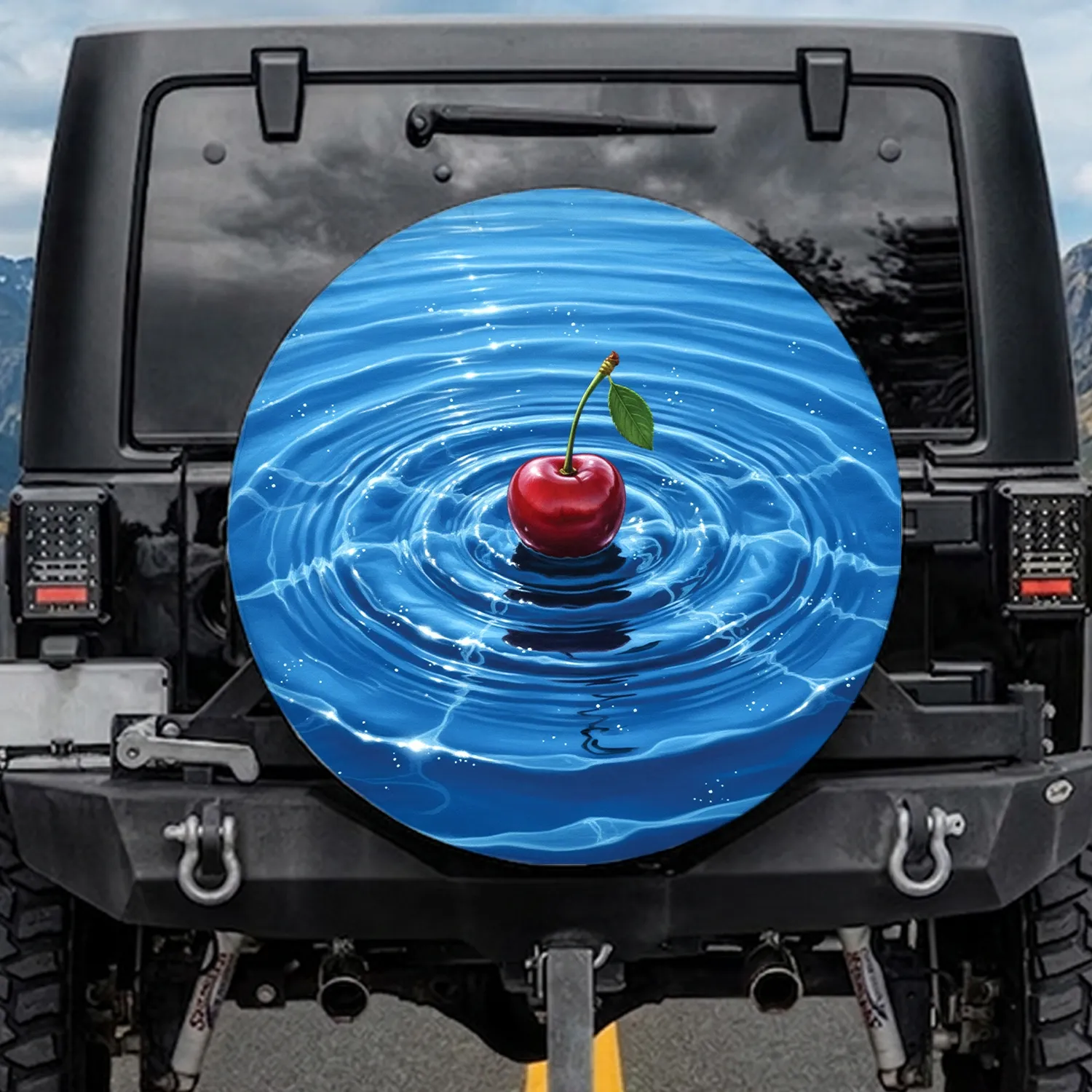 Red Cherry Dappled Sunlight Water Ripples - Everyday Lifestyle Outdoor Decor Gift Spare Tire Cover - 1