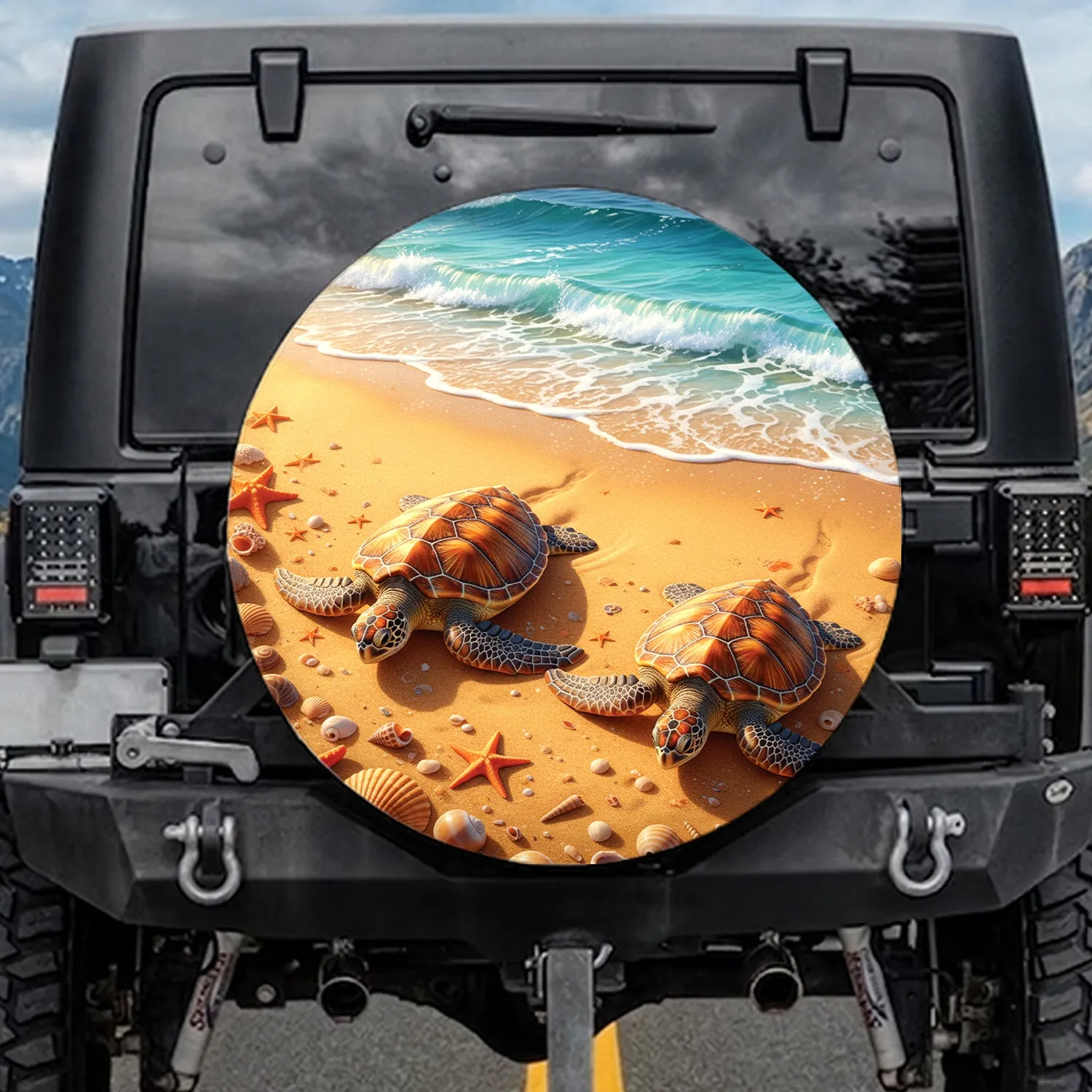 Sea Turtles Starfish Shells Beach Ocean - Wildlife Lover Gift Spare Tire Cover - 1