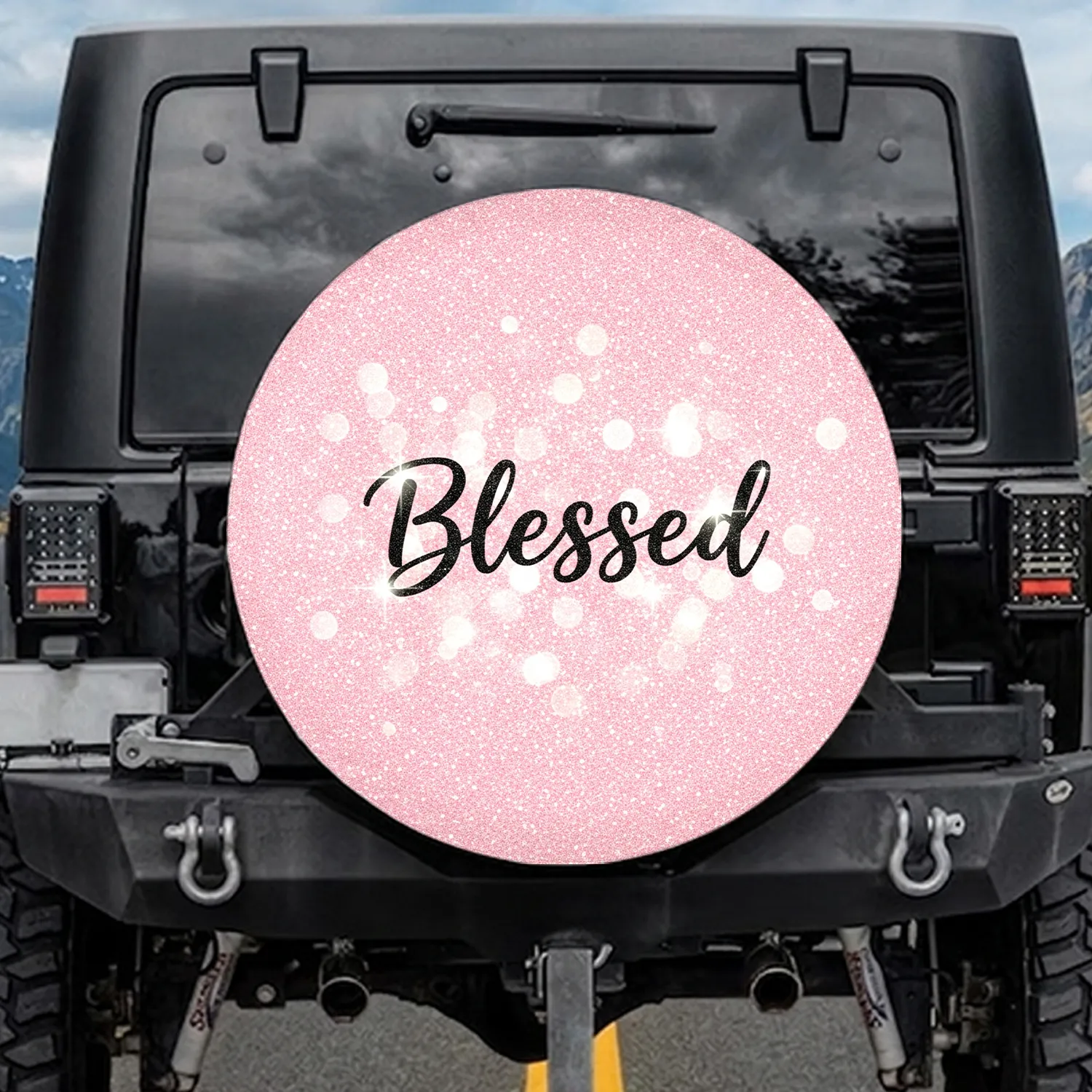 Blessed Light Pink Glitter Sparkle - Celebration Gift Spare Tire Cover - 1