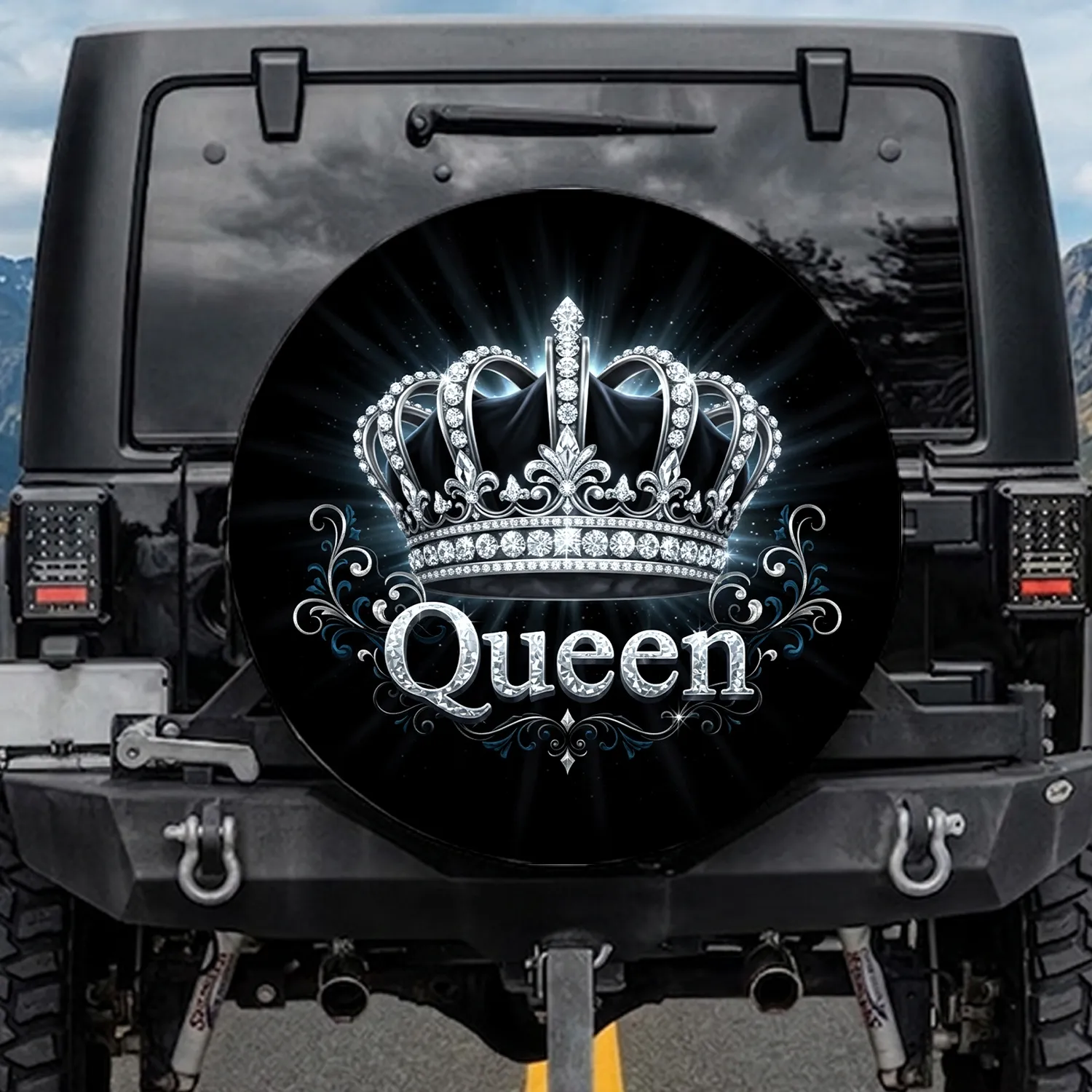Black Velvet Sparkling Silver Platinum Royal Crown Queen - Luxury Lifestyle Gift Spare Tire Cover - 1