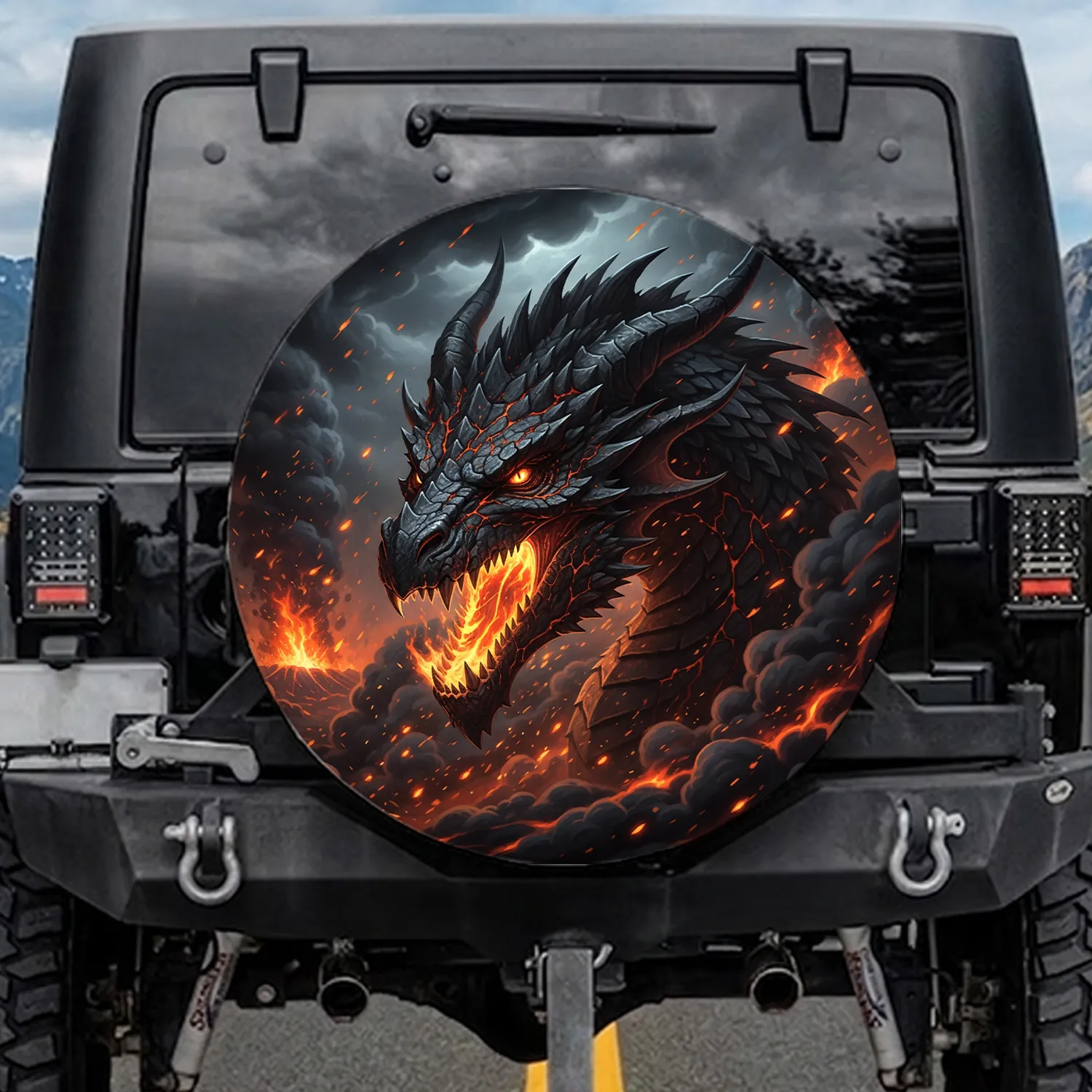 Fearsome Dragon Roaring Molten Fire - Fantasy Lover Gift Spare Tire Cover - 1