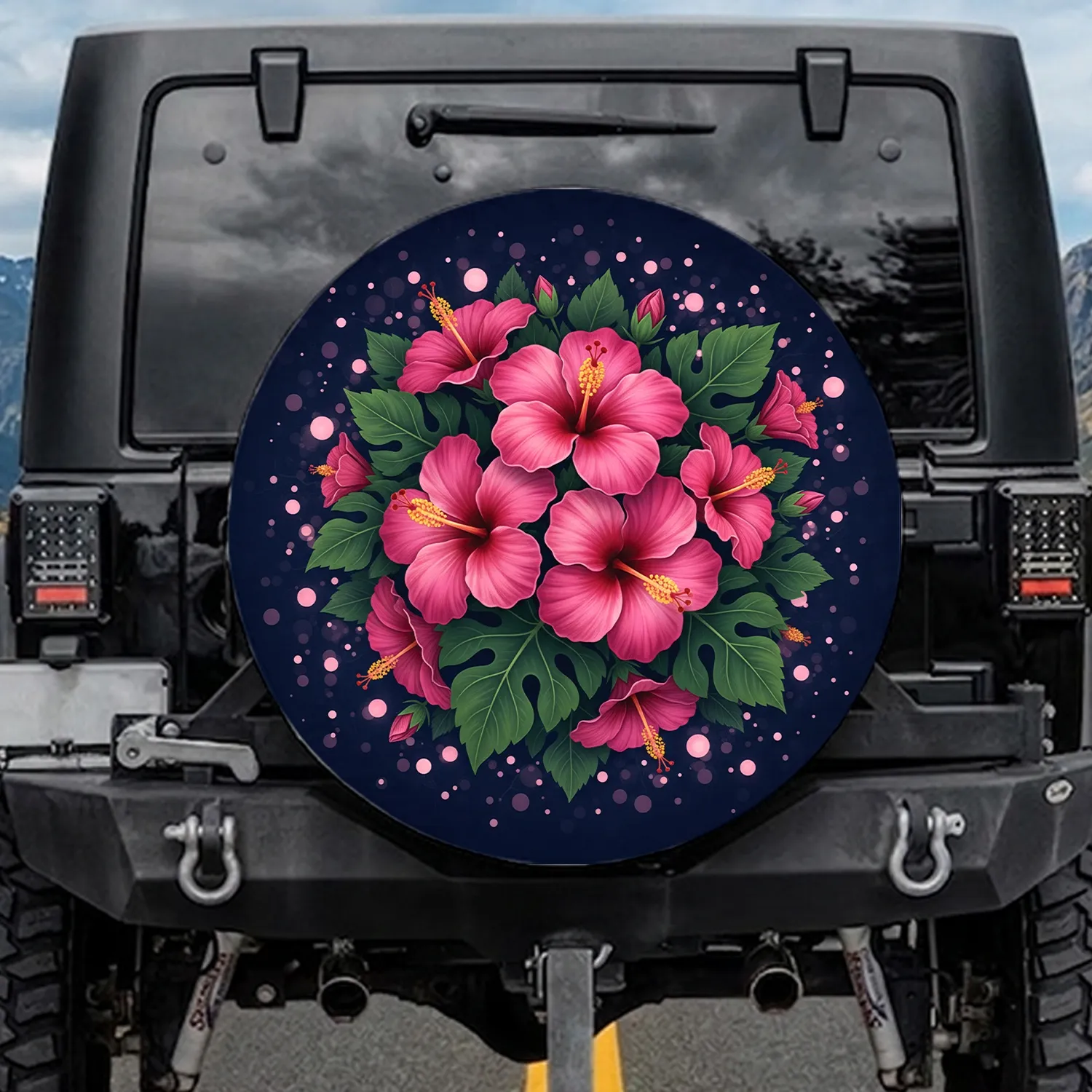 Hibiscus Flower Cluster Tropical Home Decor Gift for Garden Lover Spare Tire Cover - 1