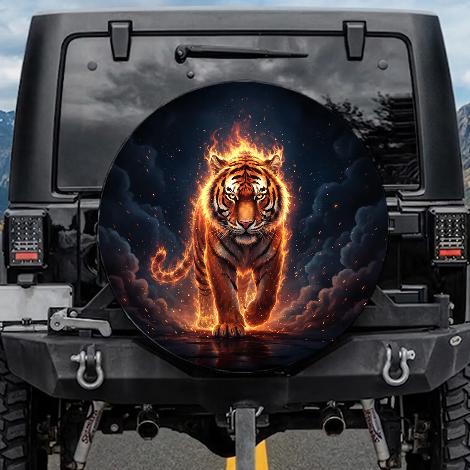 Majestic Tiger Glowing Fire - Strength Symbol Gift for Wildlife Fans Spare Tire Cover - 1