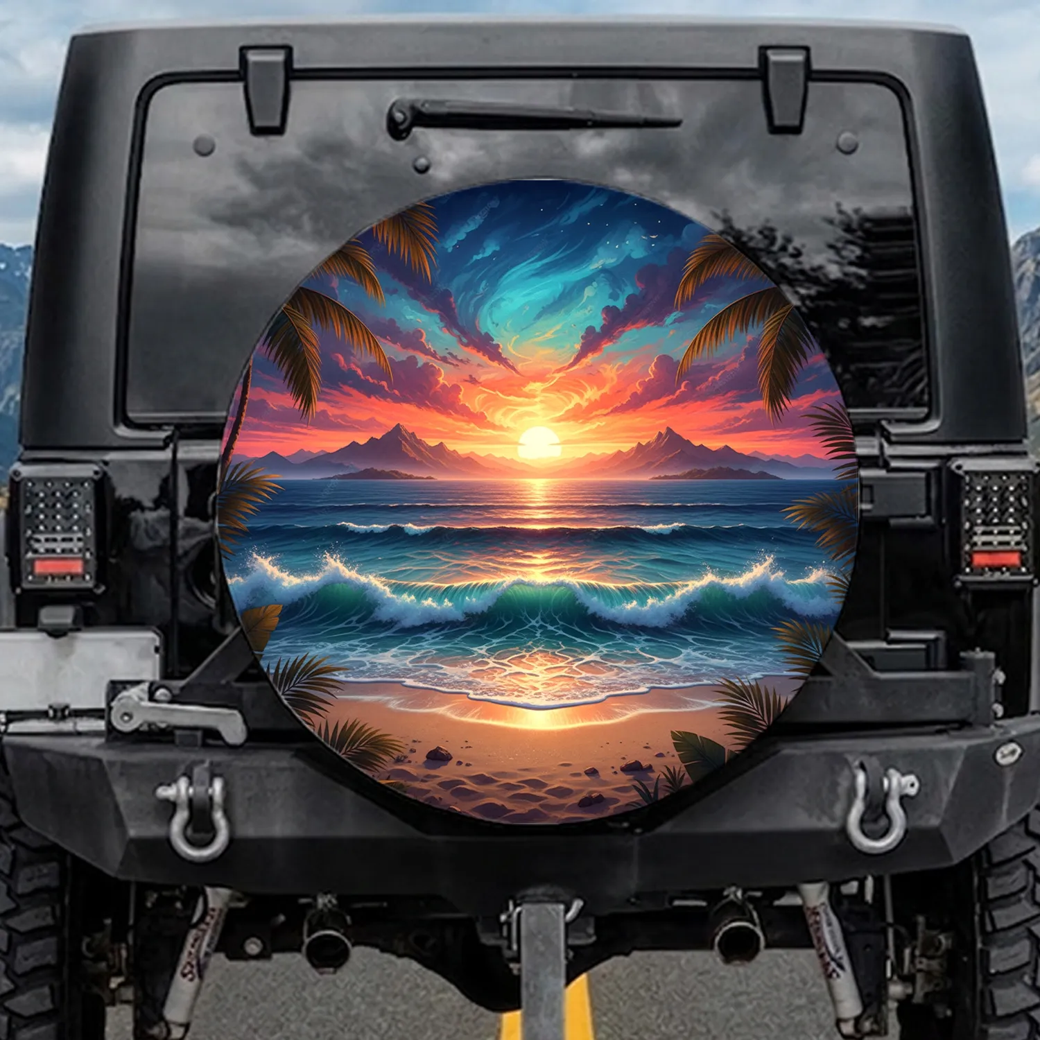 Tropical Sunset Ocean Beach - Road Trip Essential for Travel Lover Spare Tire Cover - 1