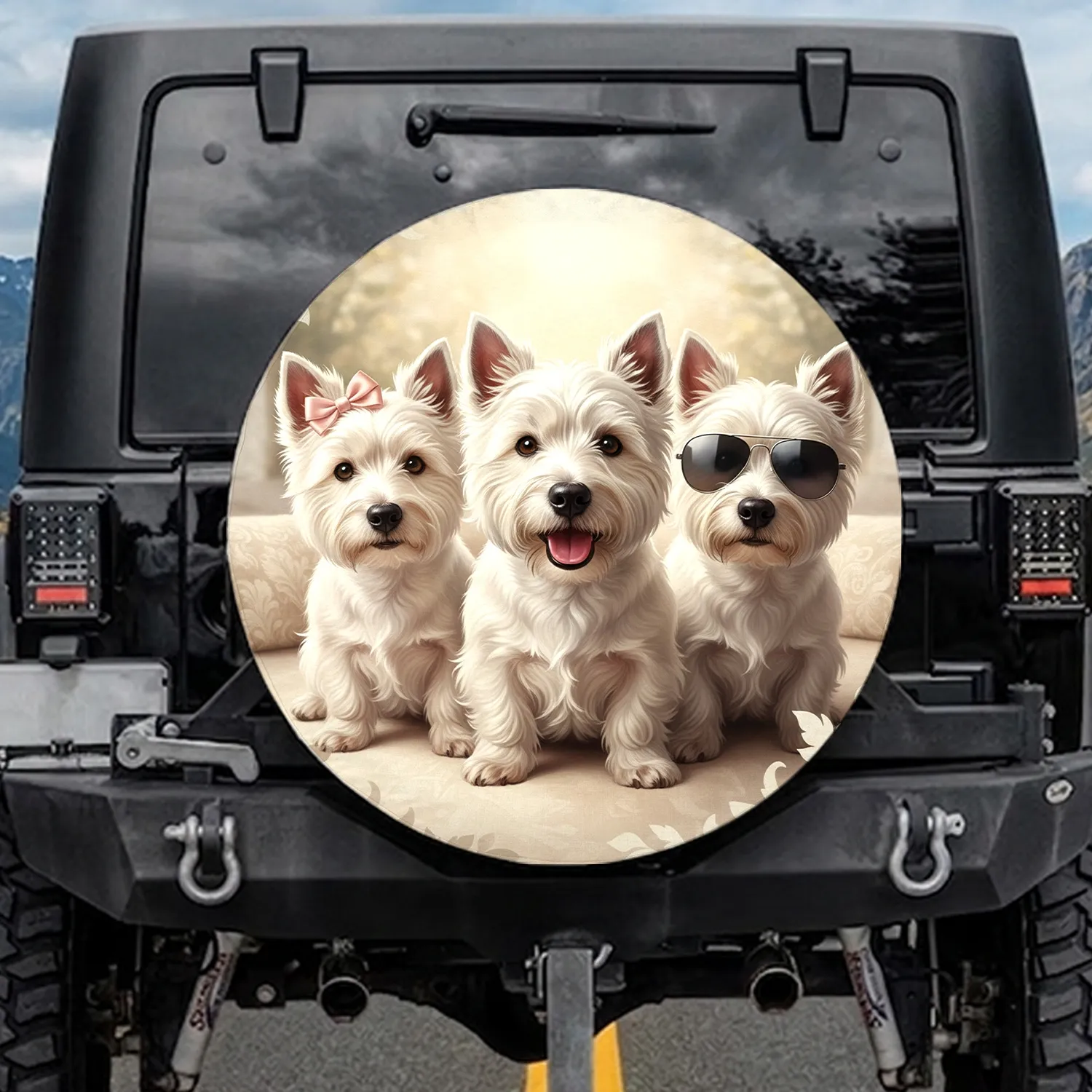 Westie Dog Trio Pink Bow Sunglasses - Pet Lover Decor Gift Spare Tire Cover - 1