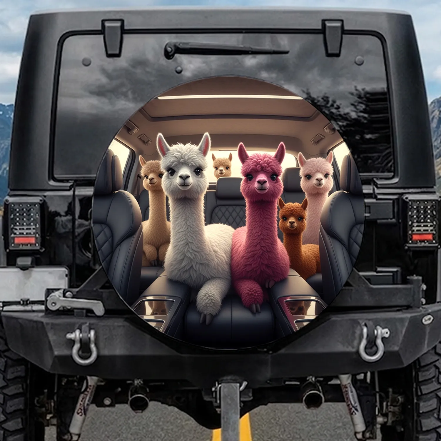 Alpacas Vehicle Cabin Interior Group - Everyday Decor Gift for Animal Lovers Spare Tire Cover - 1