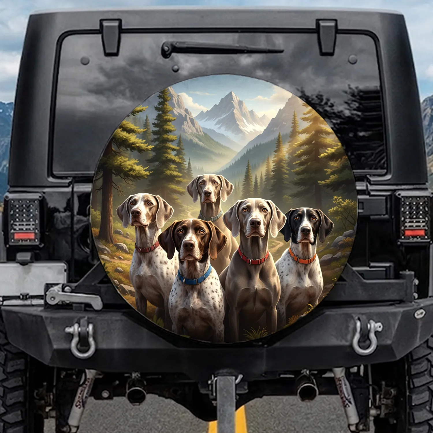 Five Expressive Dogs Mountain Wilderness - Adventure Seeker Wildlife Lover Gift Spare Tire Cover - 1