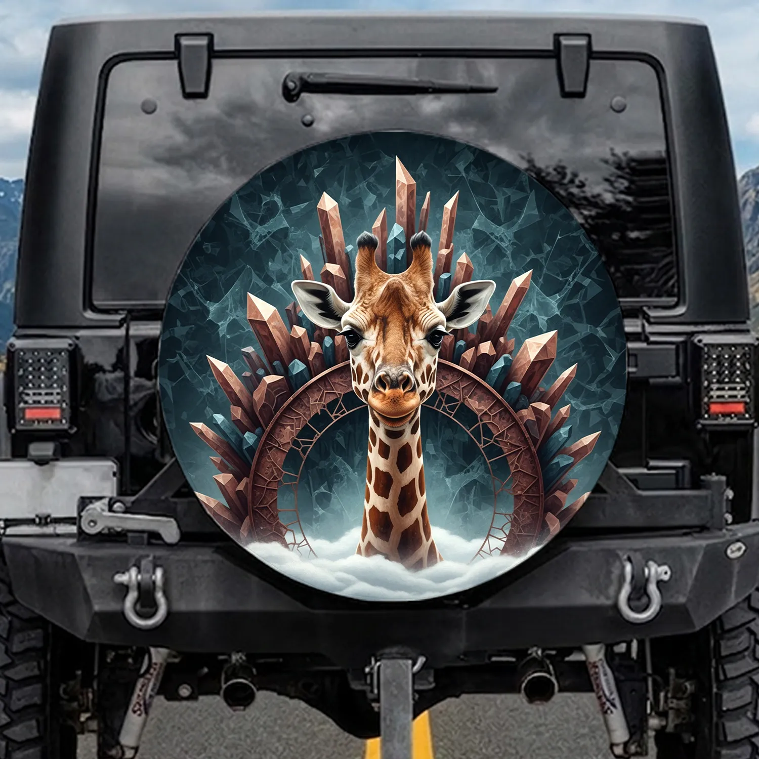 Giraffe Head Distinctive Spotted Pattern Crystalline Shards Spare Tire Cover - 1