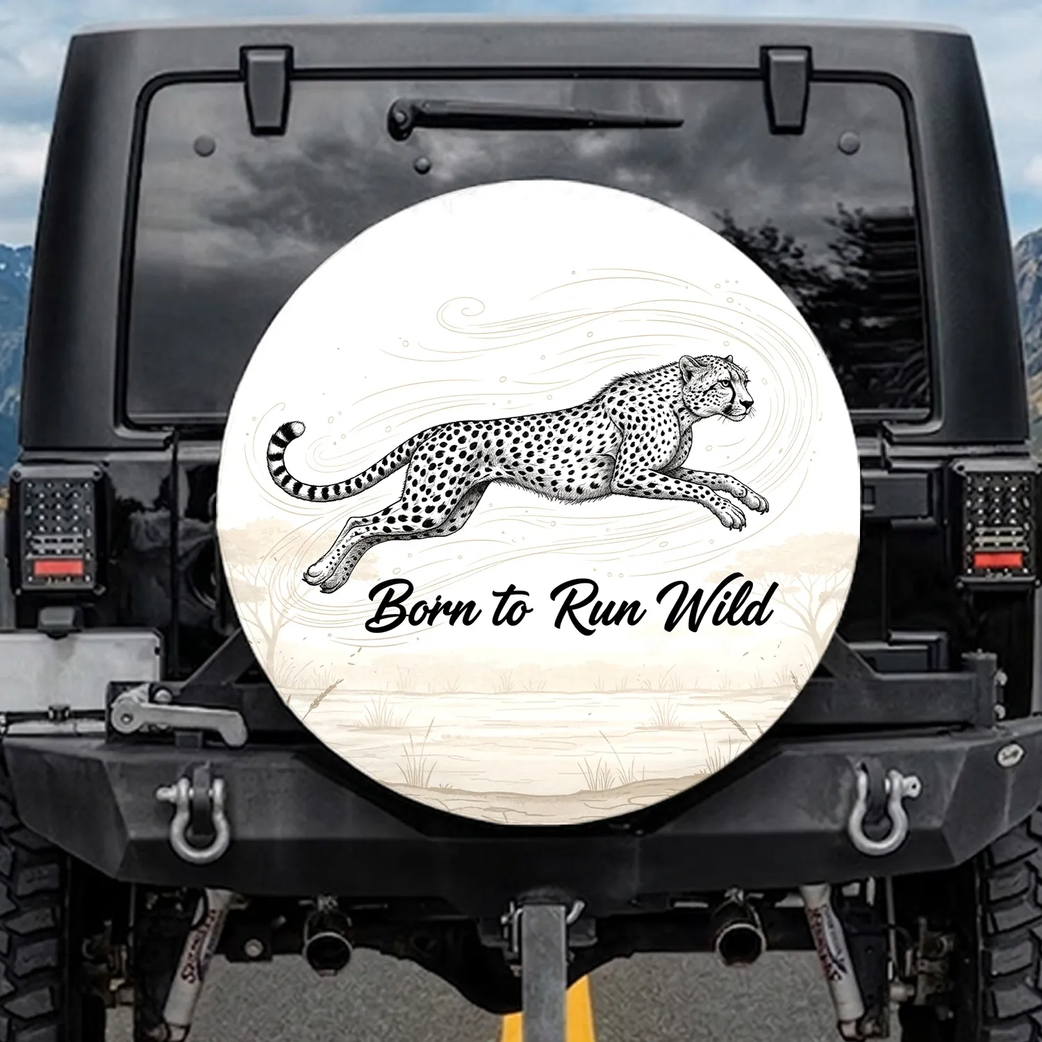 Leaping Cheetah Born to Run Wild Savanna - Wildlife Lover Gift Spare Tire Cover - 1