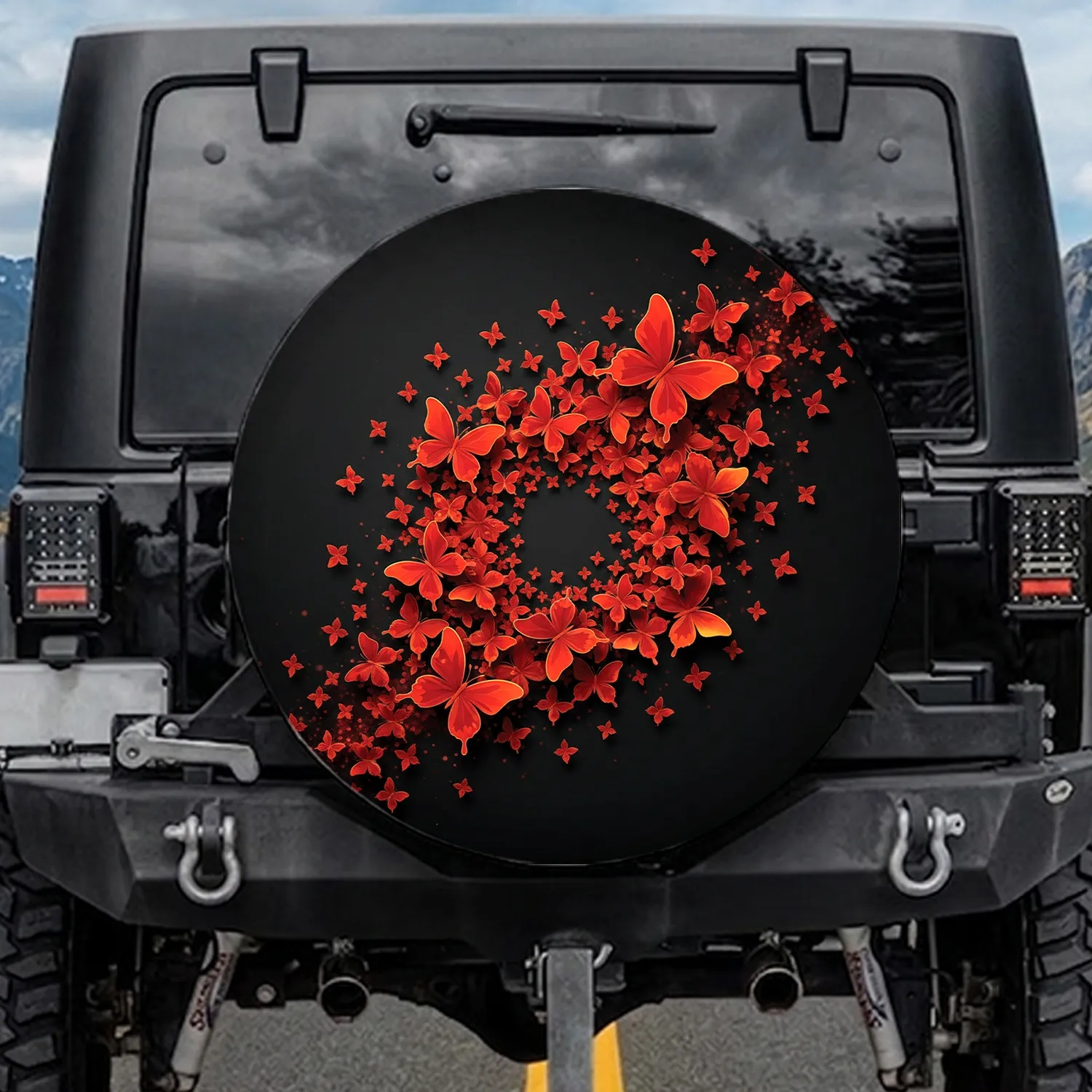Red Orange Butterfly Swarm Luminous Particles – Decor Gift for Butterfly Lovers Spare Tire Cover - 1