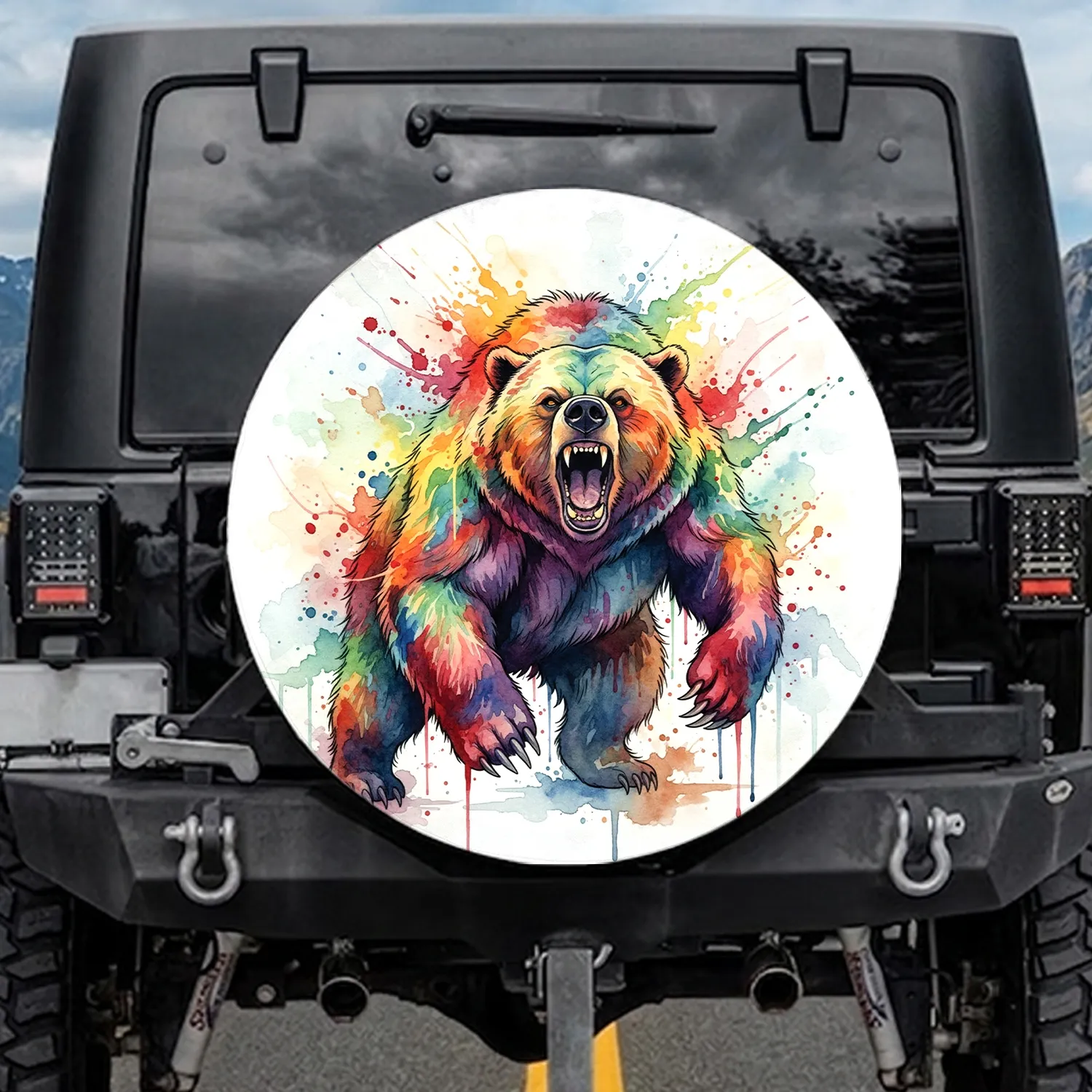 Snarling Grizzly Bear Dynamic Lunge Splashes - Wildlife Lover Gift Spare Tire Cover - 1