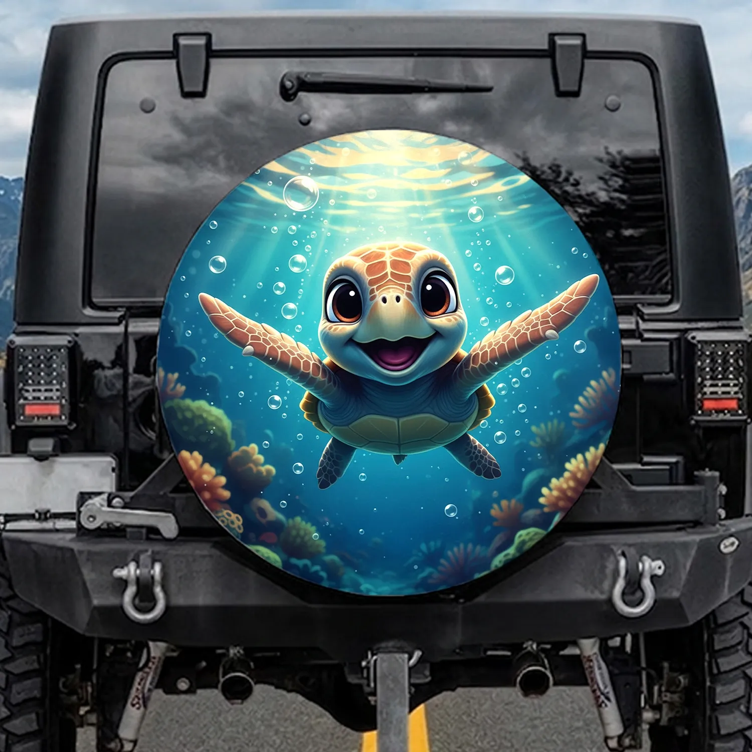 Swimming Baby Sea Turtle Ocean Habitat - Wildlife Lover Aquatic Decor Gift Spare Tire Cover - 1
