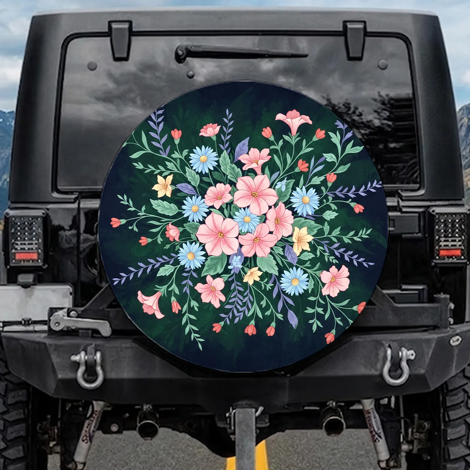 Dense Tapestry Full Bloom Petunia Daisy Flowers Floral Sprawl - Garden Lover Decor Gift Spare Tire Cover - 1