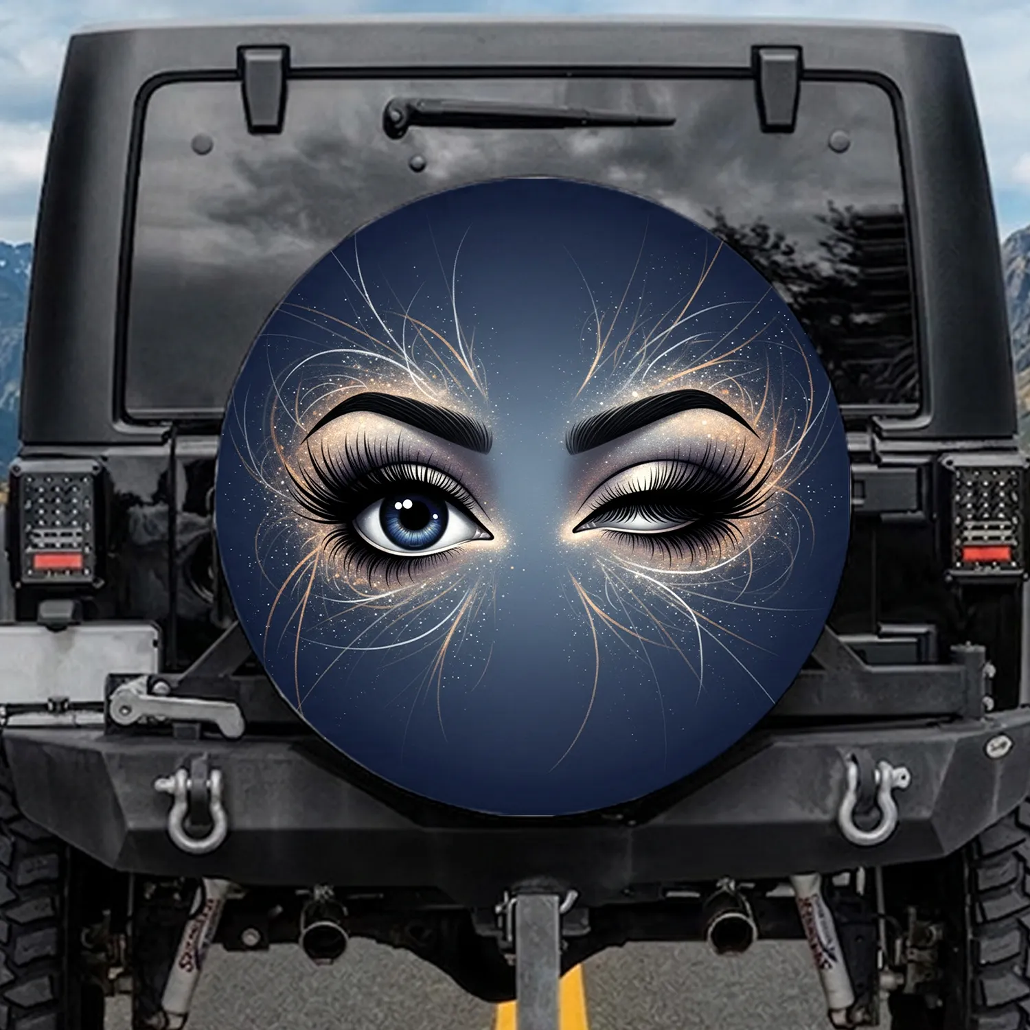 Female Eyes Winking Dramatic Eyelashes - High Contrast Beauty Accessory Spare Tire Cover - 1