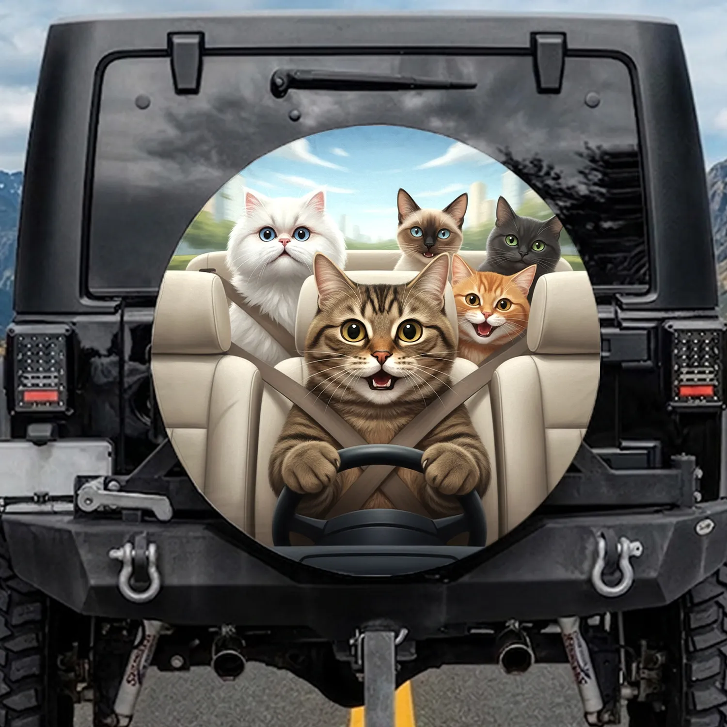 Expressive Cats Road Trip Adventure Automotive Decor for Cat Lover Spare Tire Cover - 1