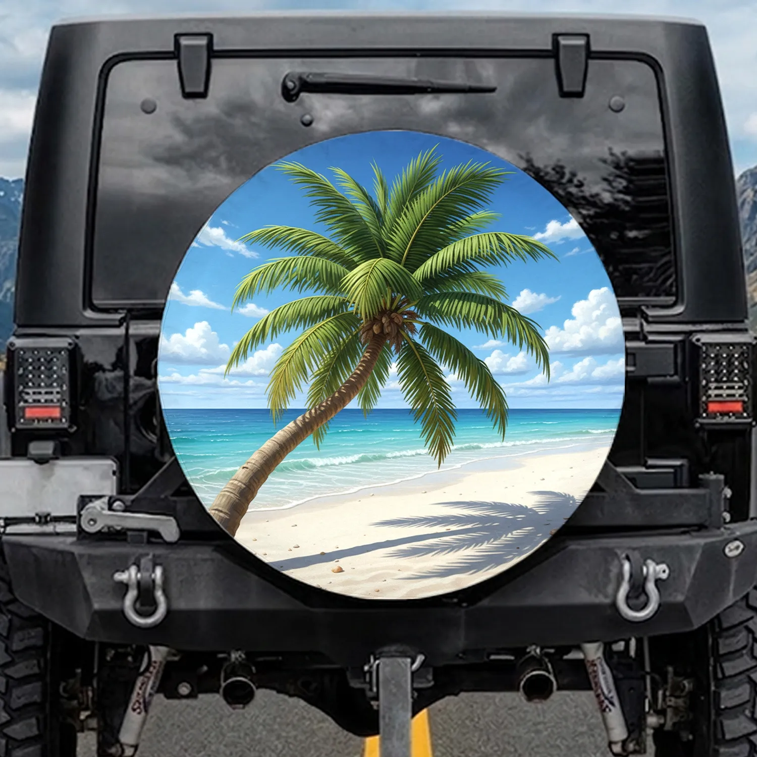 Lush Tropical Palm Tree Pristine Beach Ocean - Coastal Car Decor Gift Spare Tire Cover - 1