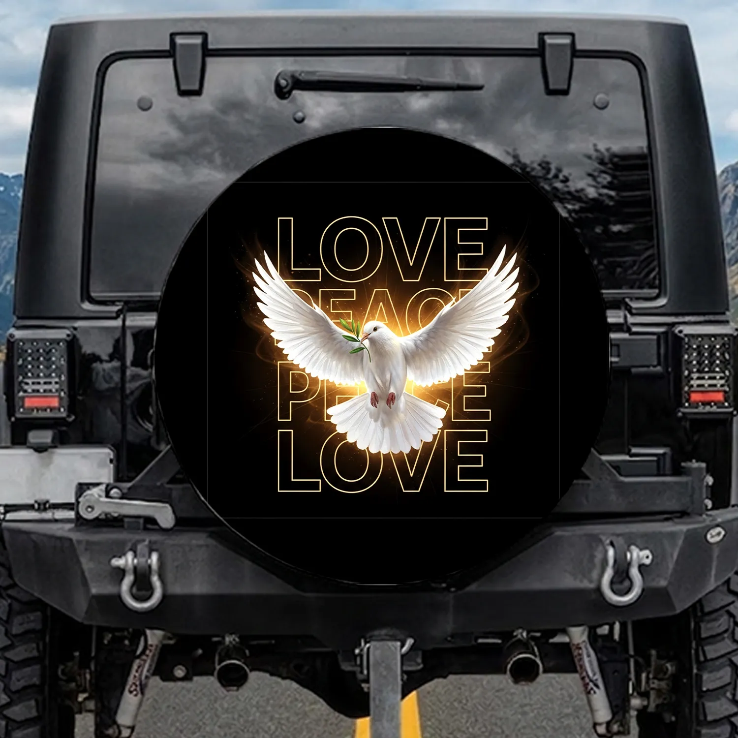 Majestic White Dove Olive Branch Love Peace Spare Tire Cover - 1