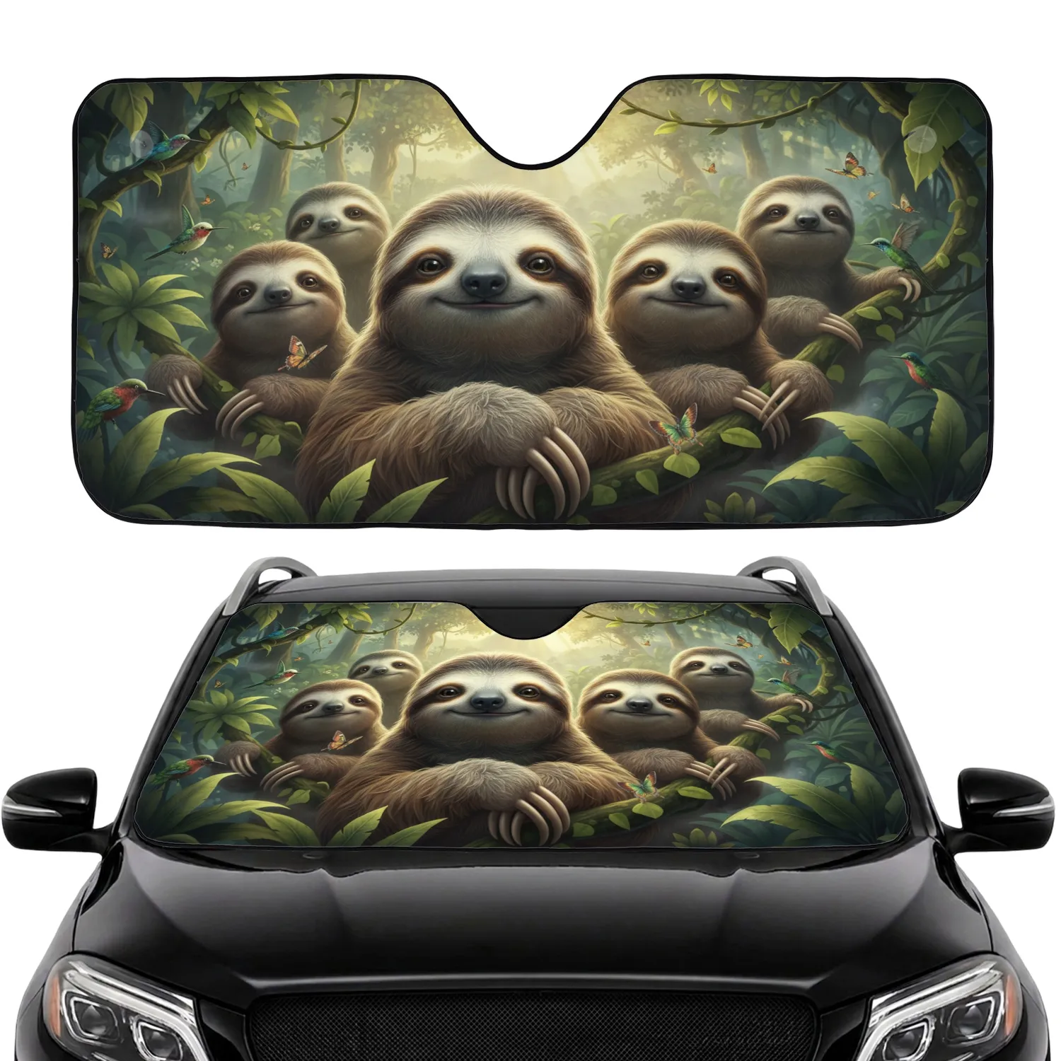 Realistic Sloths Tropical Rainforest - Wildlife Lover Gift Car Sunshade - 1