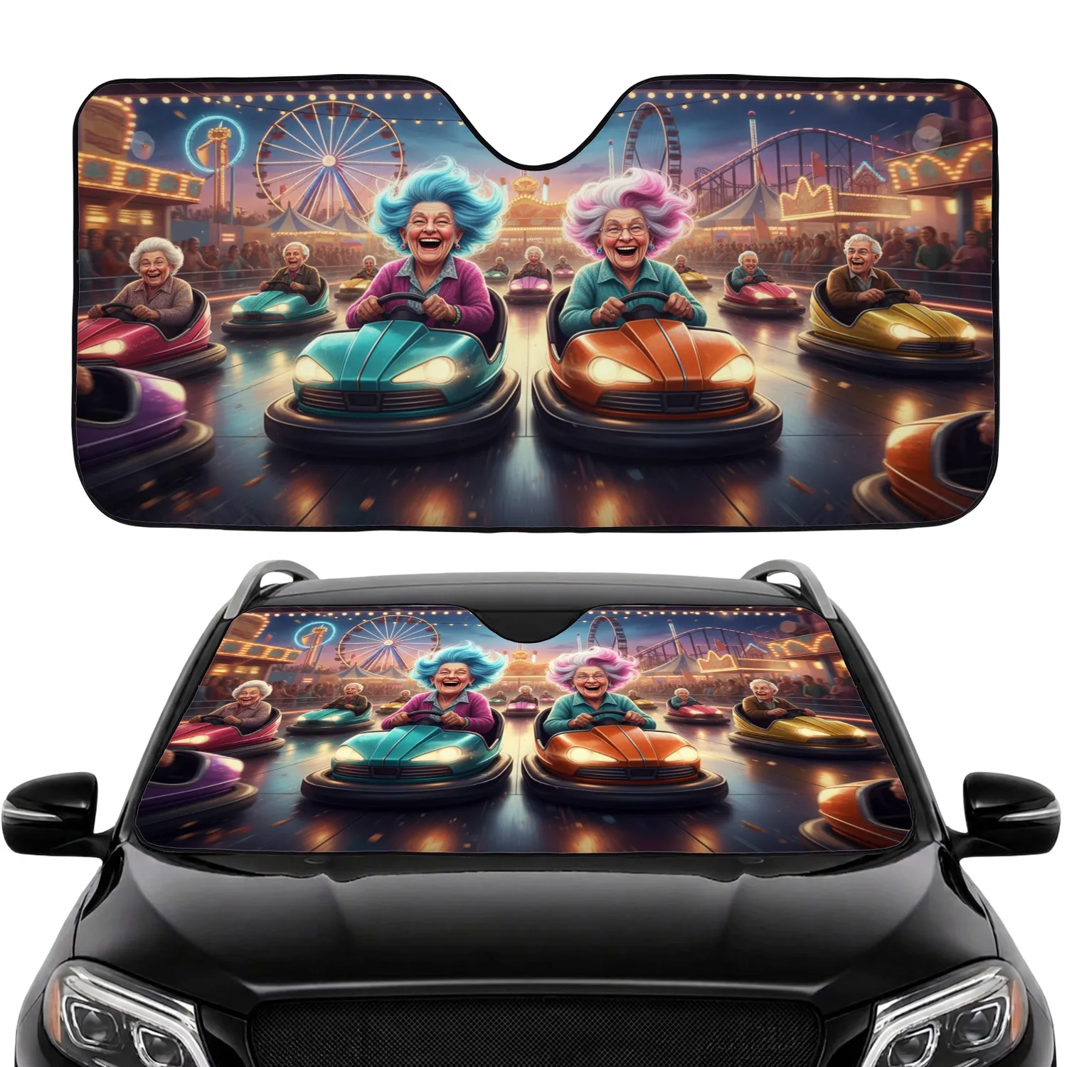Laughing Grandmas Bumper Cars - Amusement Park Ride Adventure Car Sunshade - 1