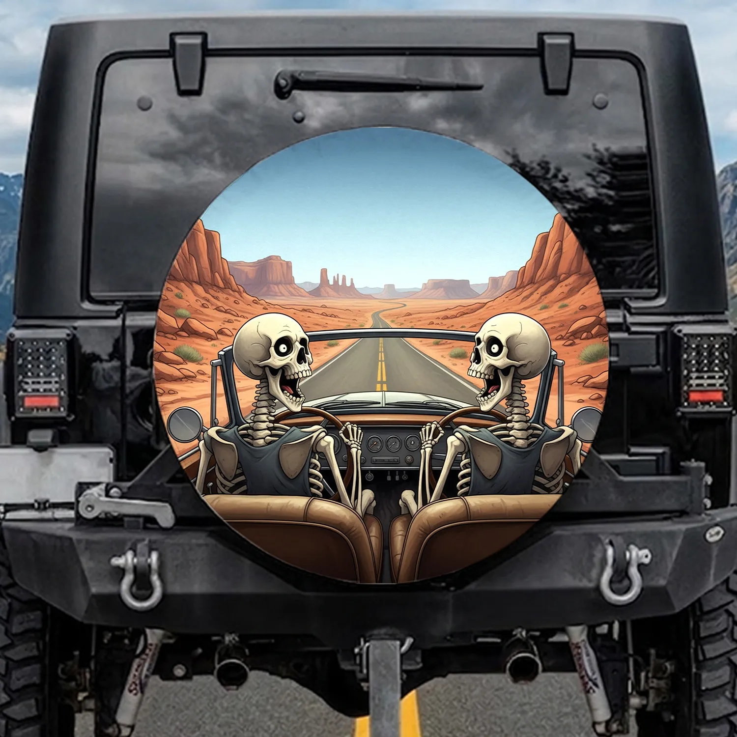 Skeletons Open Top Roadster Desert Journey - Adventure Lover Gift Spare Tire Cover - 1