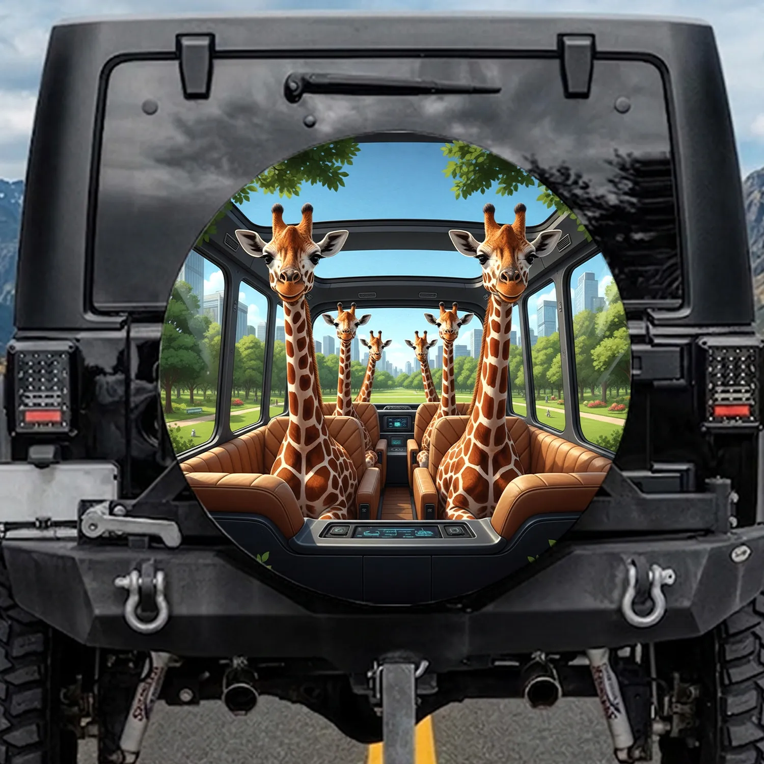 Giraffes Modern Vehicle Interior Park View - Wildlife Lover Gift Spare Tire Cover - 1