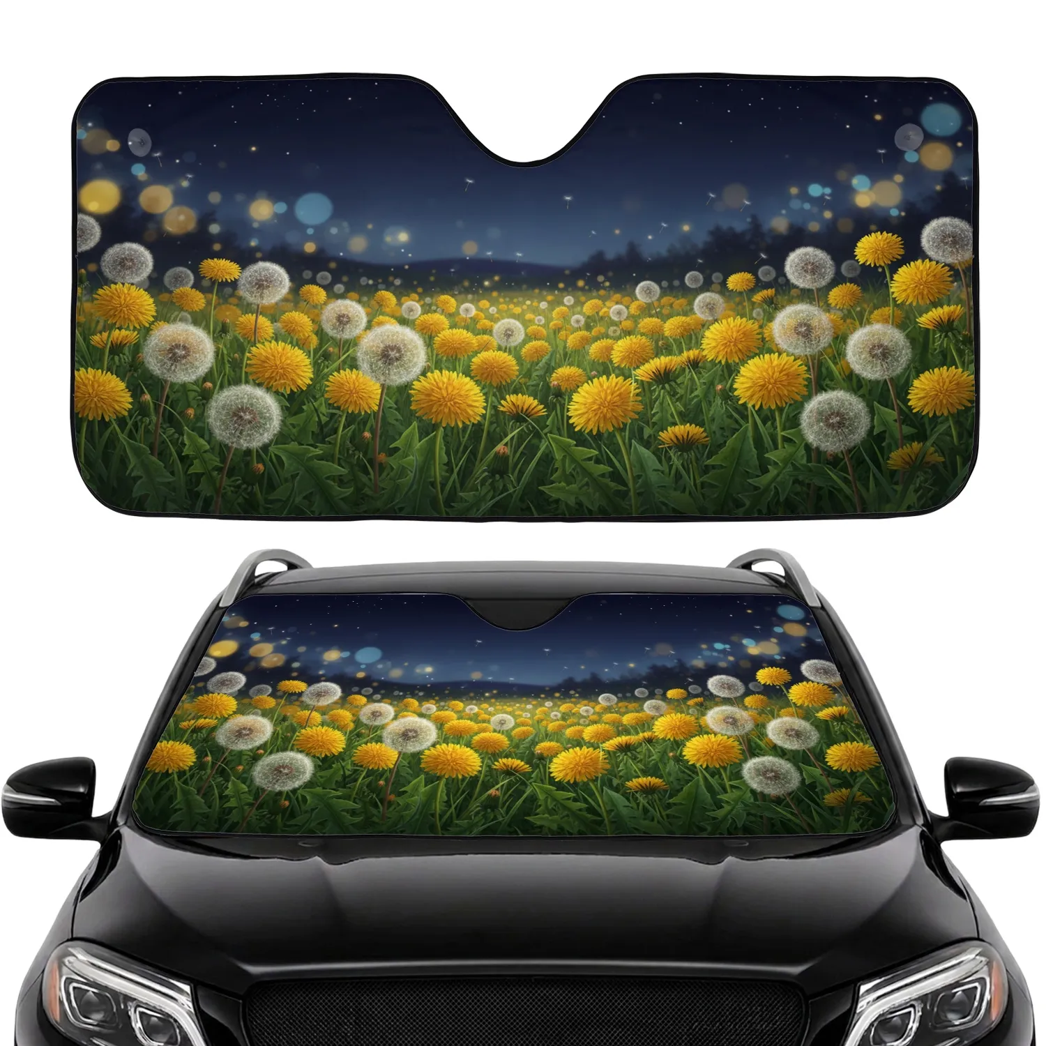 Lush Dandelion Field Deep Night Sky - Everyday Decor Gift Car Sunshade - 1