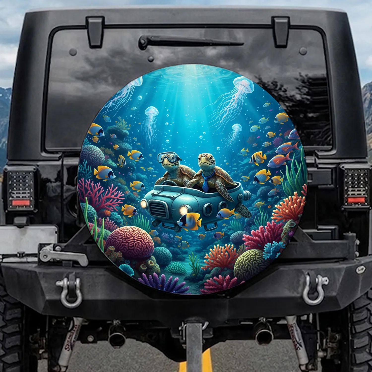 Sea Turtles Submersible Tropical Coral Reef - Ocean Adventure Gift for Marine Lovers Spare Tire Cover - 1