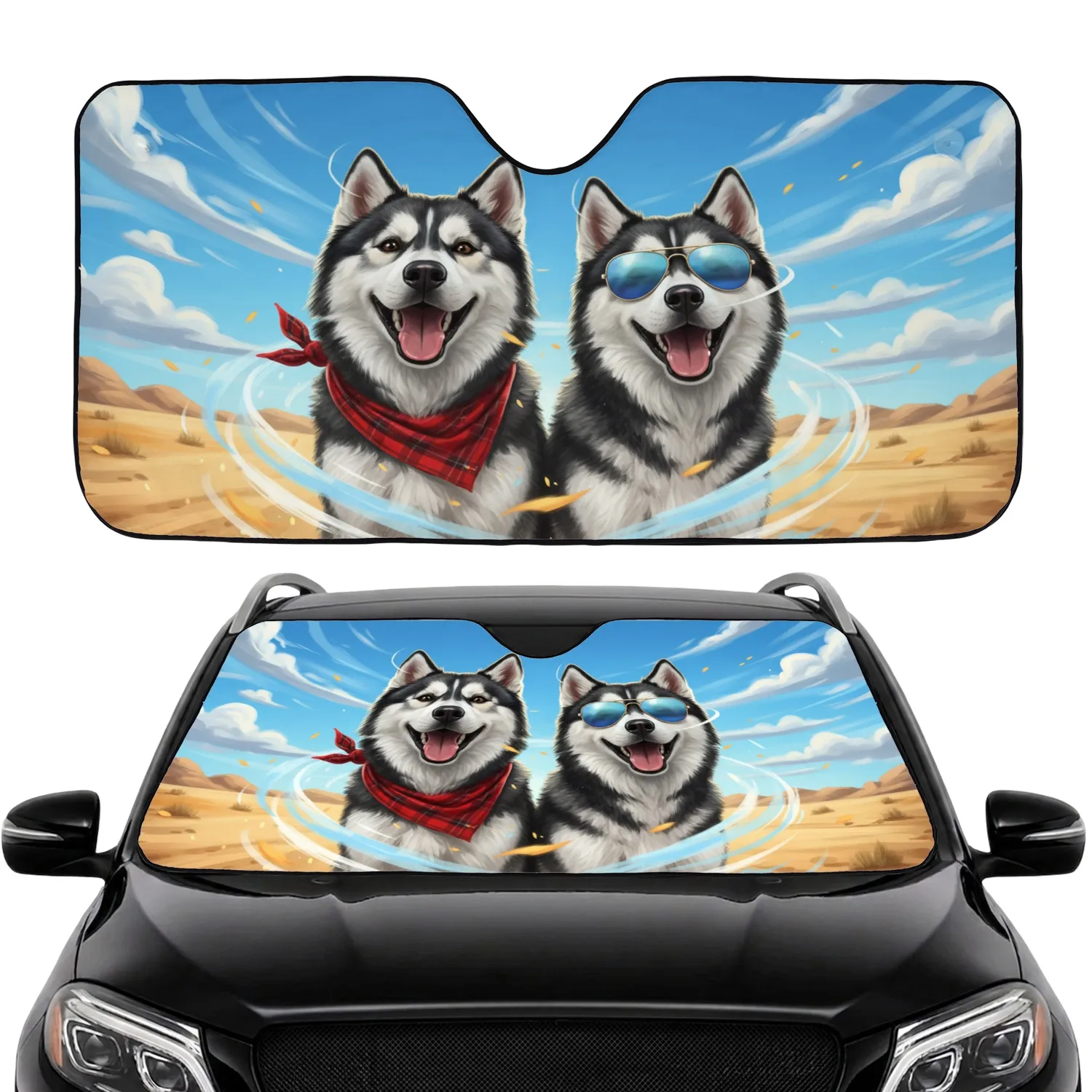 Husky Dogs Bandana Sunglasses Journey - Adventure Lover Pet Owner Gift Car Sunshade - 1