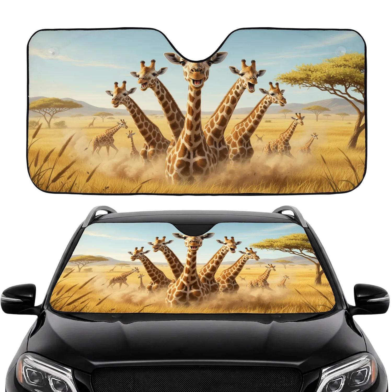 Jovial Giraffes African Savannah Safari Adventure - Wildlife Lover Gift Car Sunshade - 1