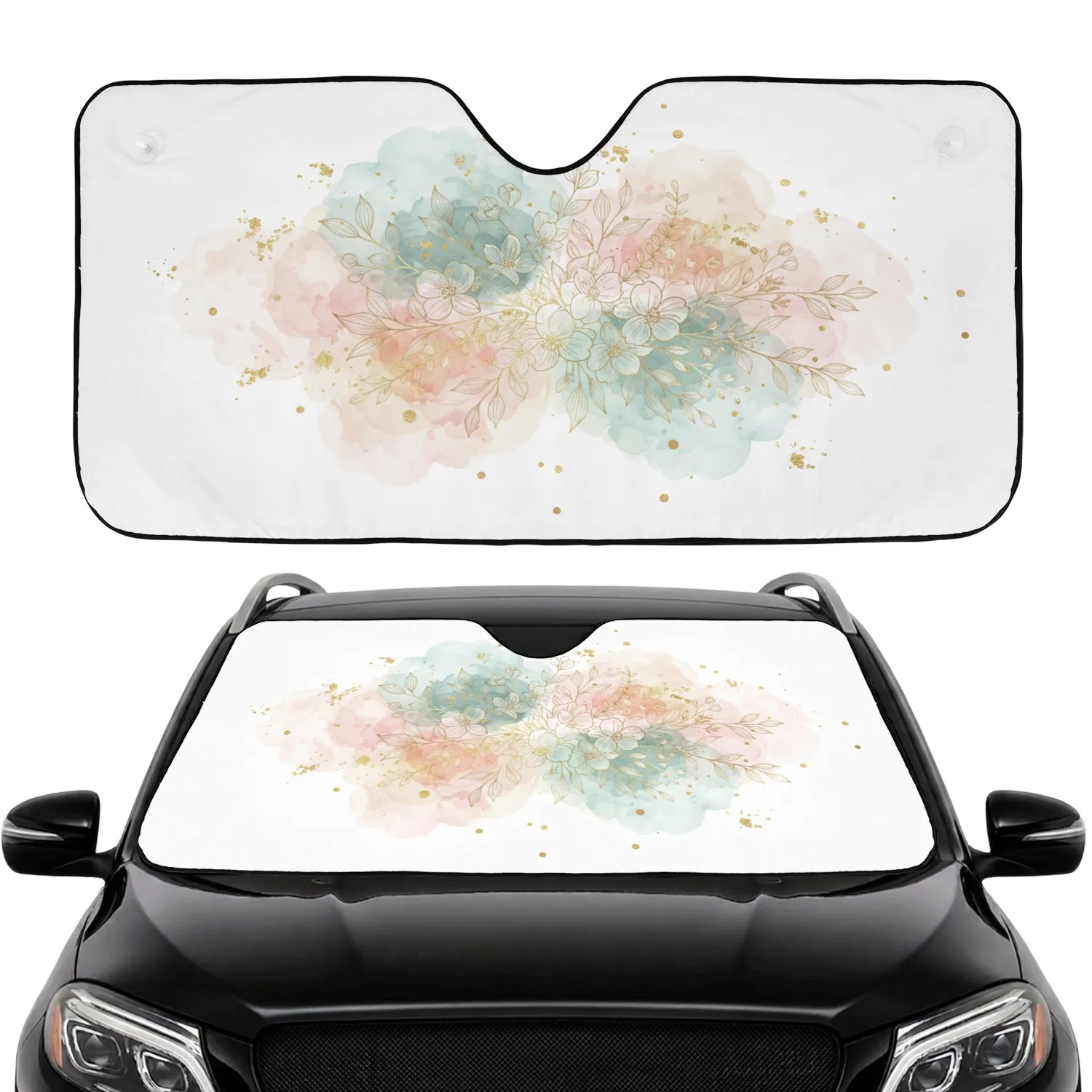 Lush Woven Botanical Floral Gold Accents - Everyday Luxury Style Car Sunshade - 1