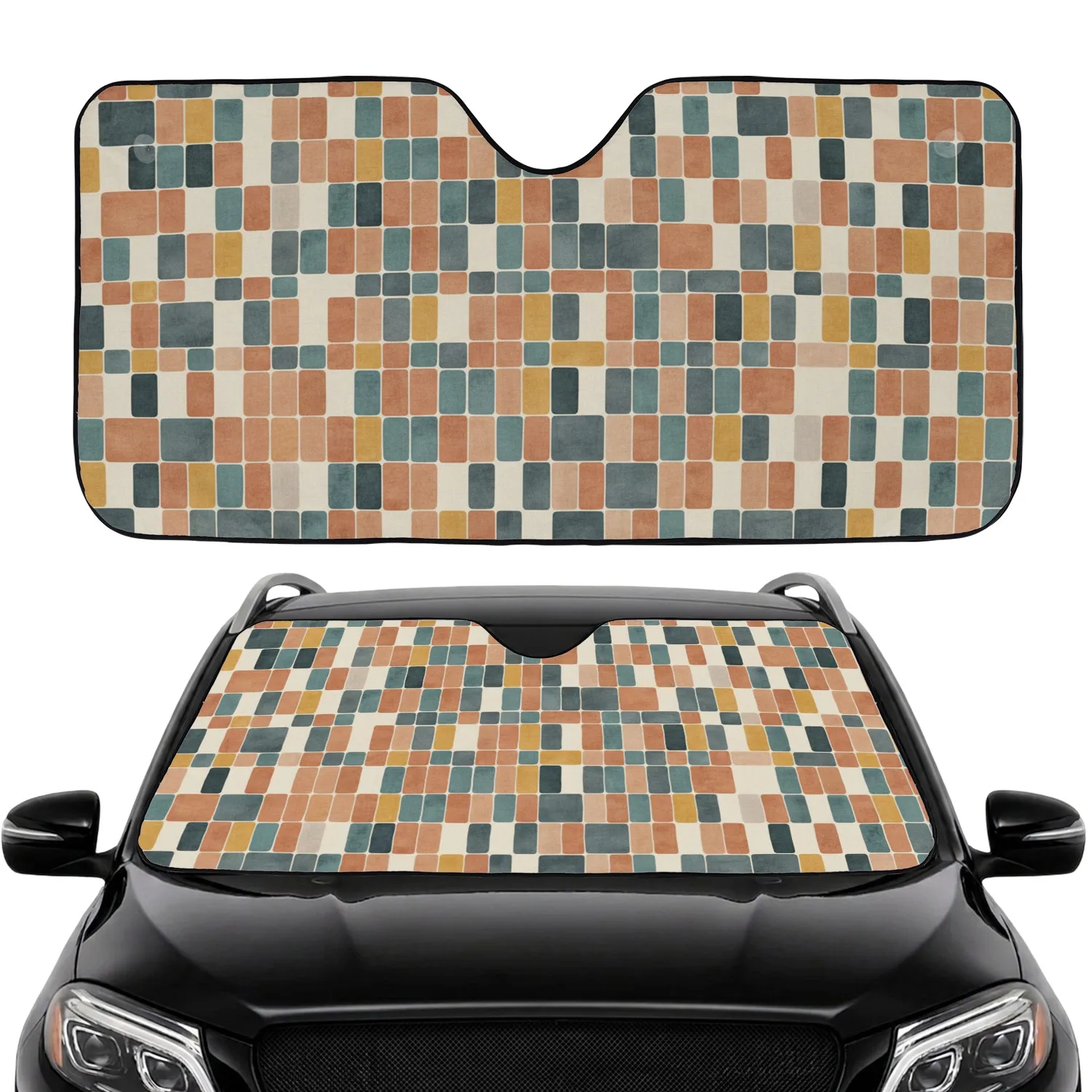 Dense Vibrant Flowing Irregular Interlocking Mosaic Blocks - Lifestyle Home Decor Gift Car Sunshade - 1